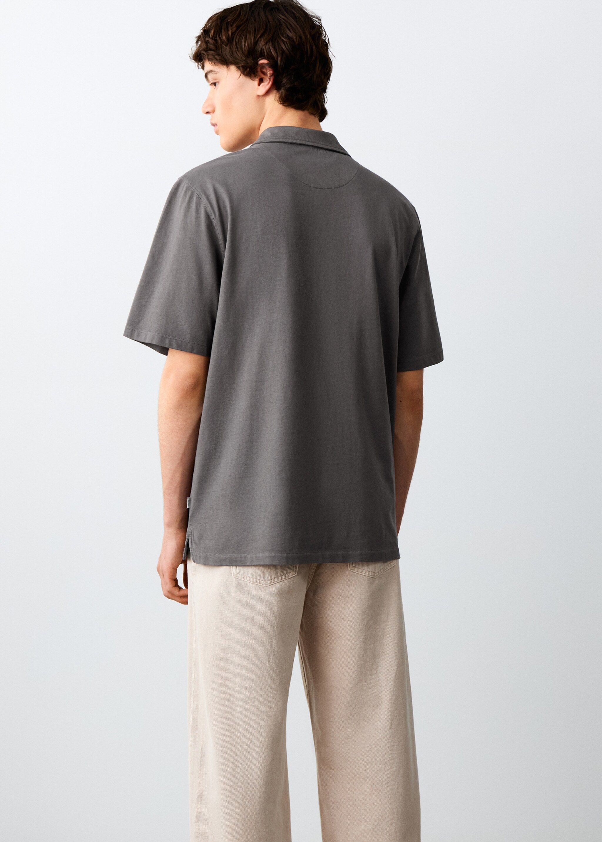 Cotton polo shirt - Reverse of the article, Charcoal. Ref: 27004061-00.