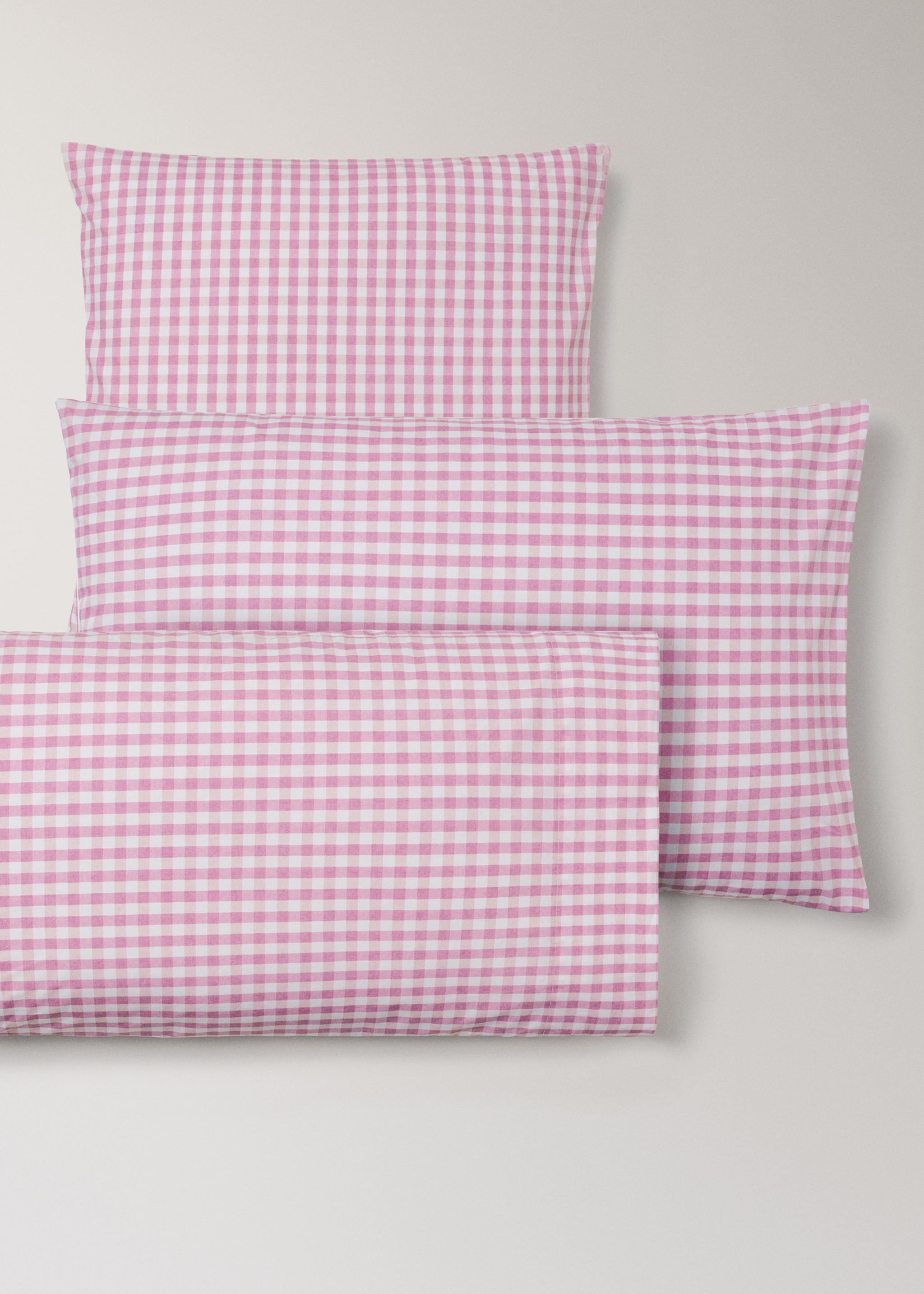 Gingham check cotton pillow cover 45x110 cm - Details of the article 3, Pink. Ref: 27004071-00.