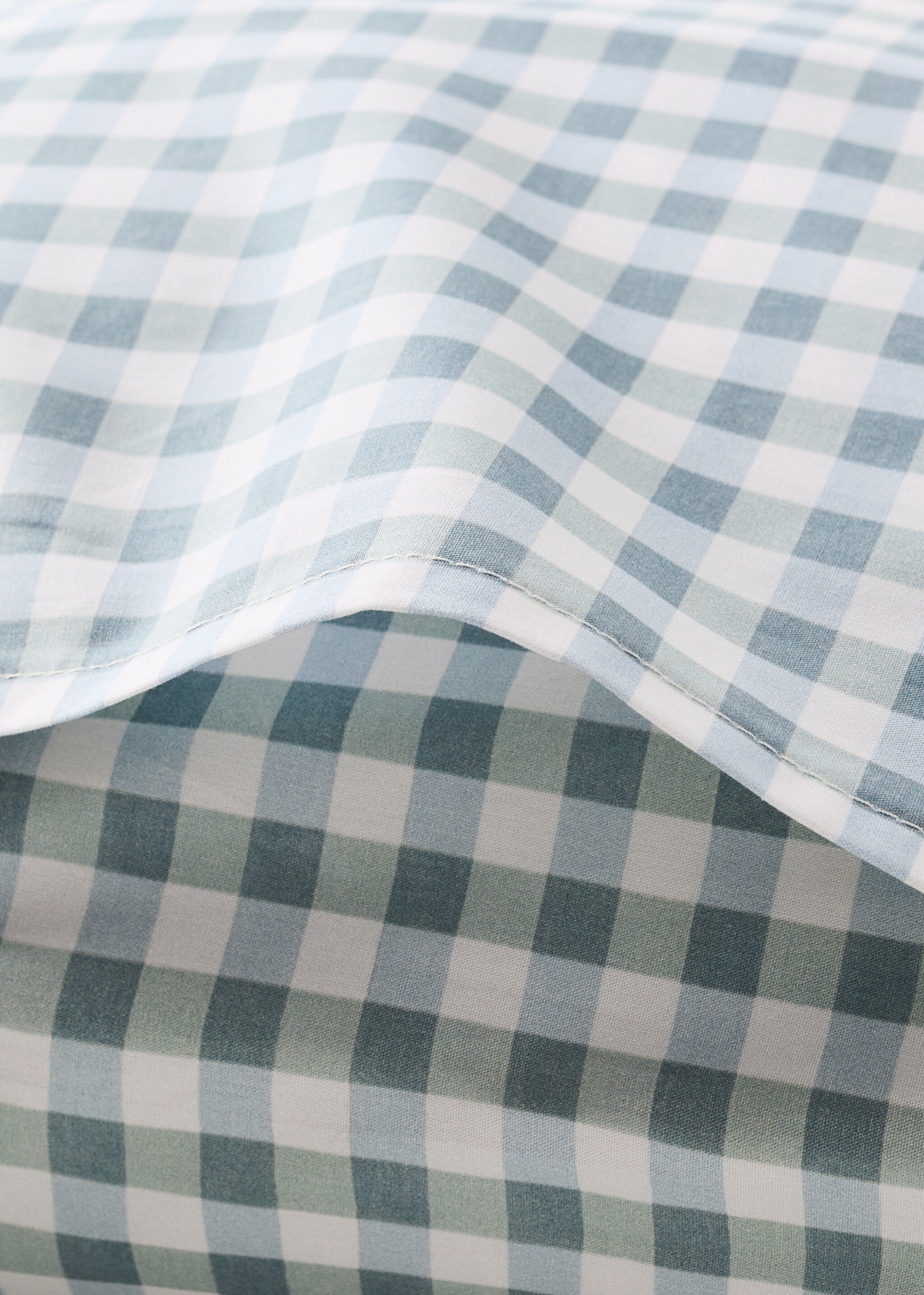 Gingham check cotton pillow cover 60x60 cm - Details of the article 2, Mint Green. Ref: 27004073-00.