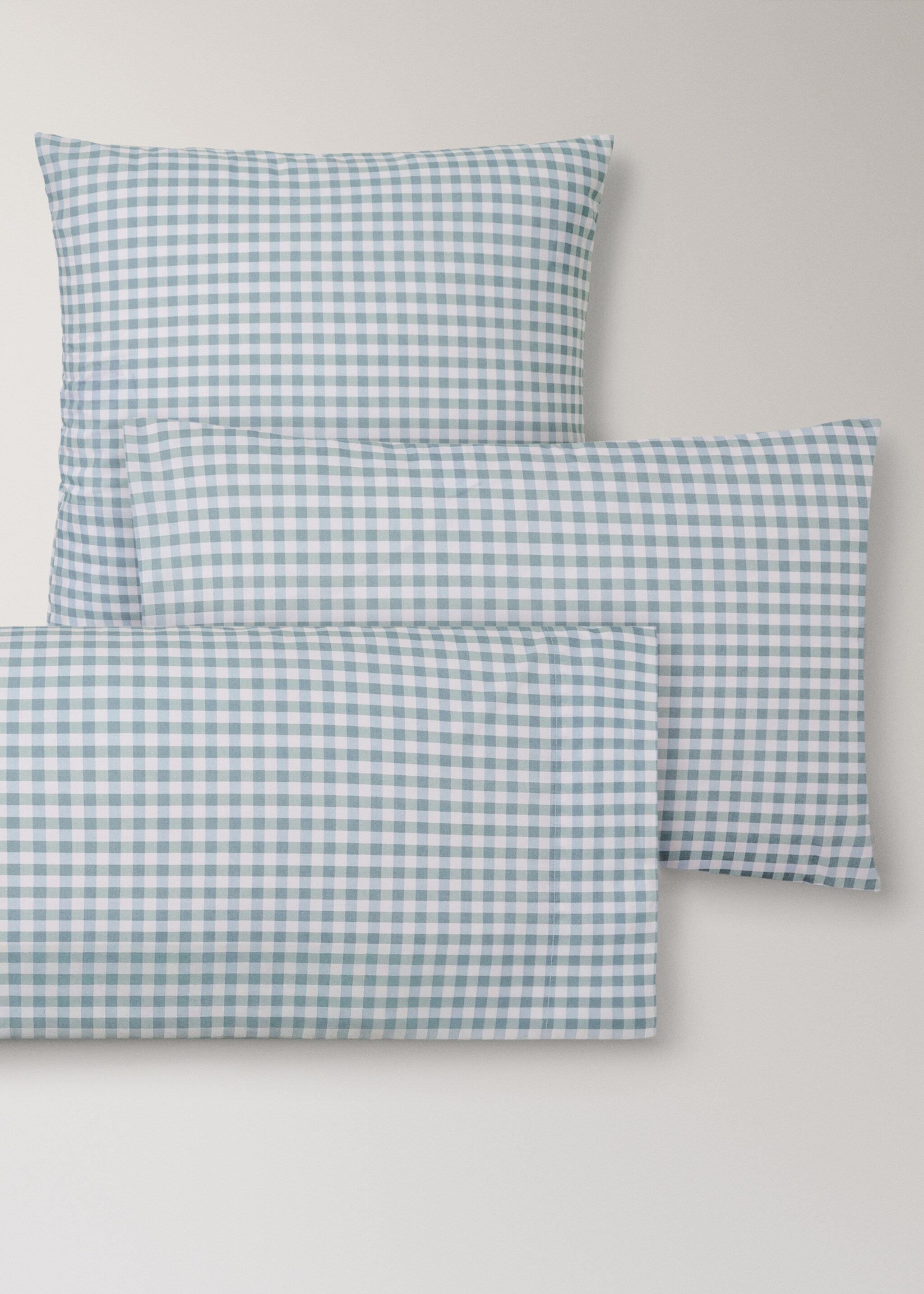 Gingham check cotton pillow cover 60x60 cm - Details of the article 3, Mint Green. Ref: 27004073-00.