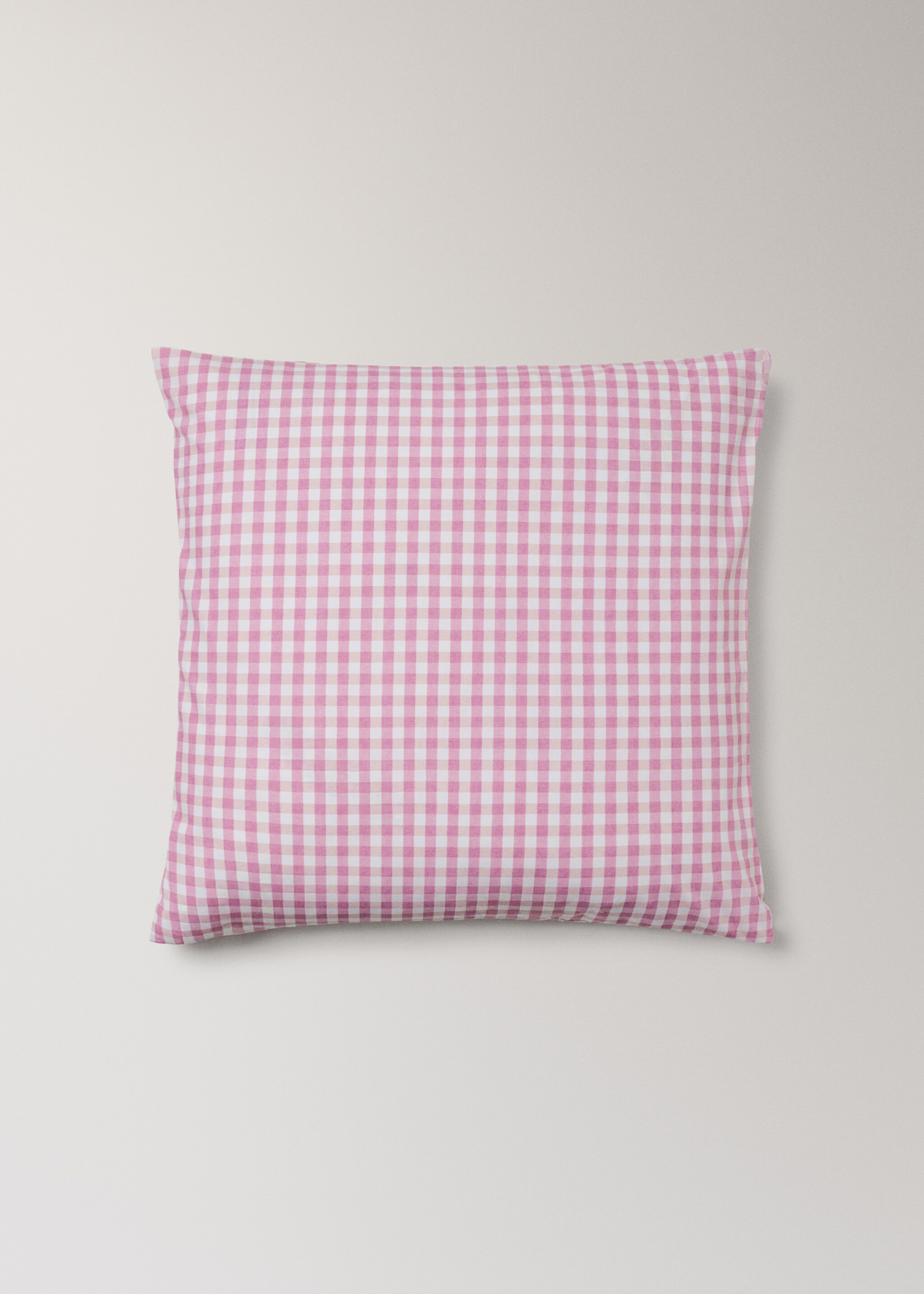 Gingham check cotton pillow cover 60x60 cm - Article without model, Pink. Ref: 27004073-00.