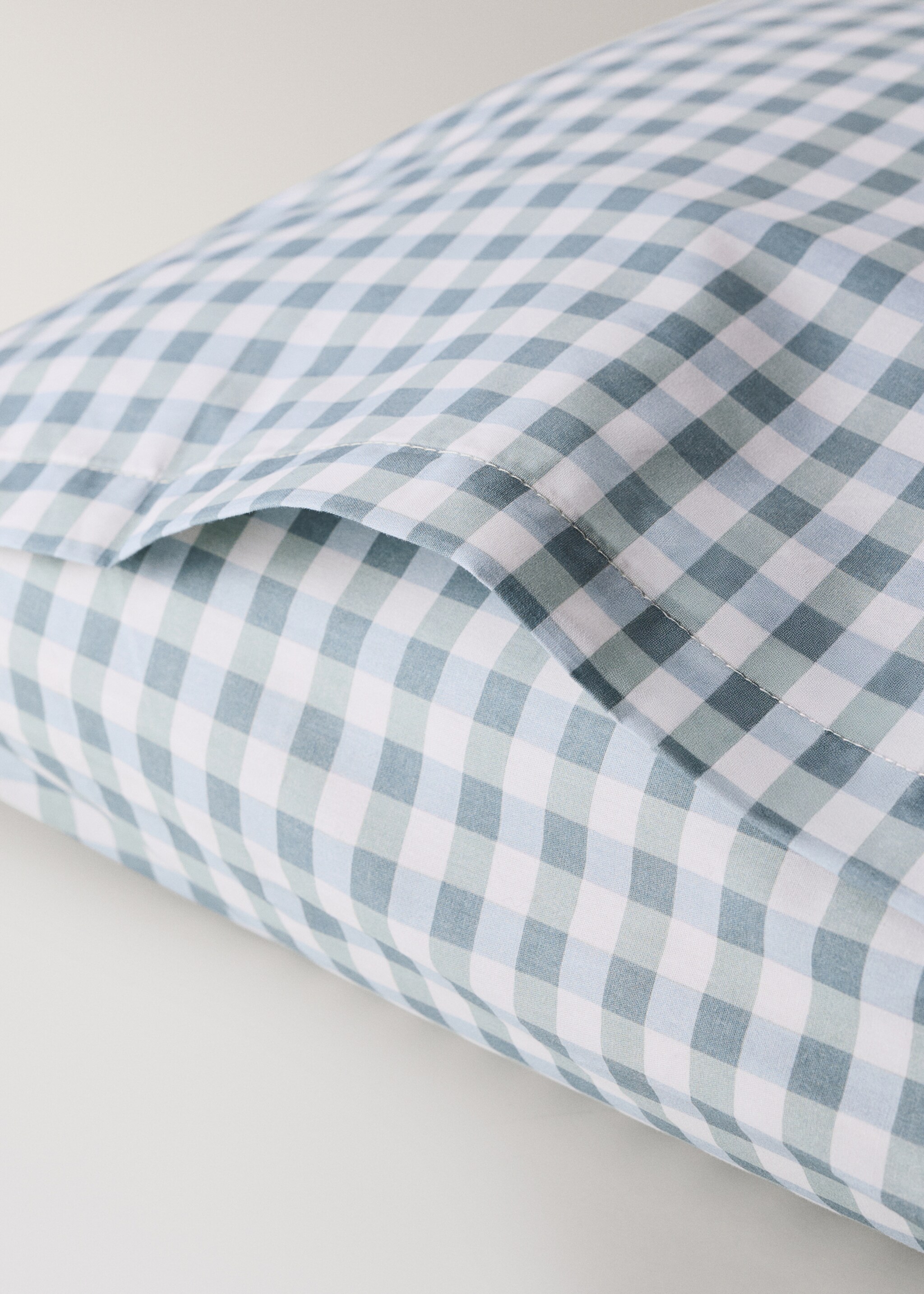 Cot bed pillowcase in Vichy check cotton - Details of the article 2, Mint Green. Ref: 27004074-00.