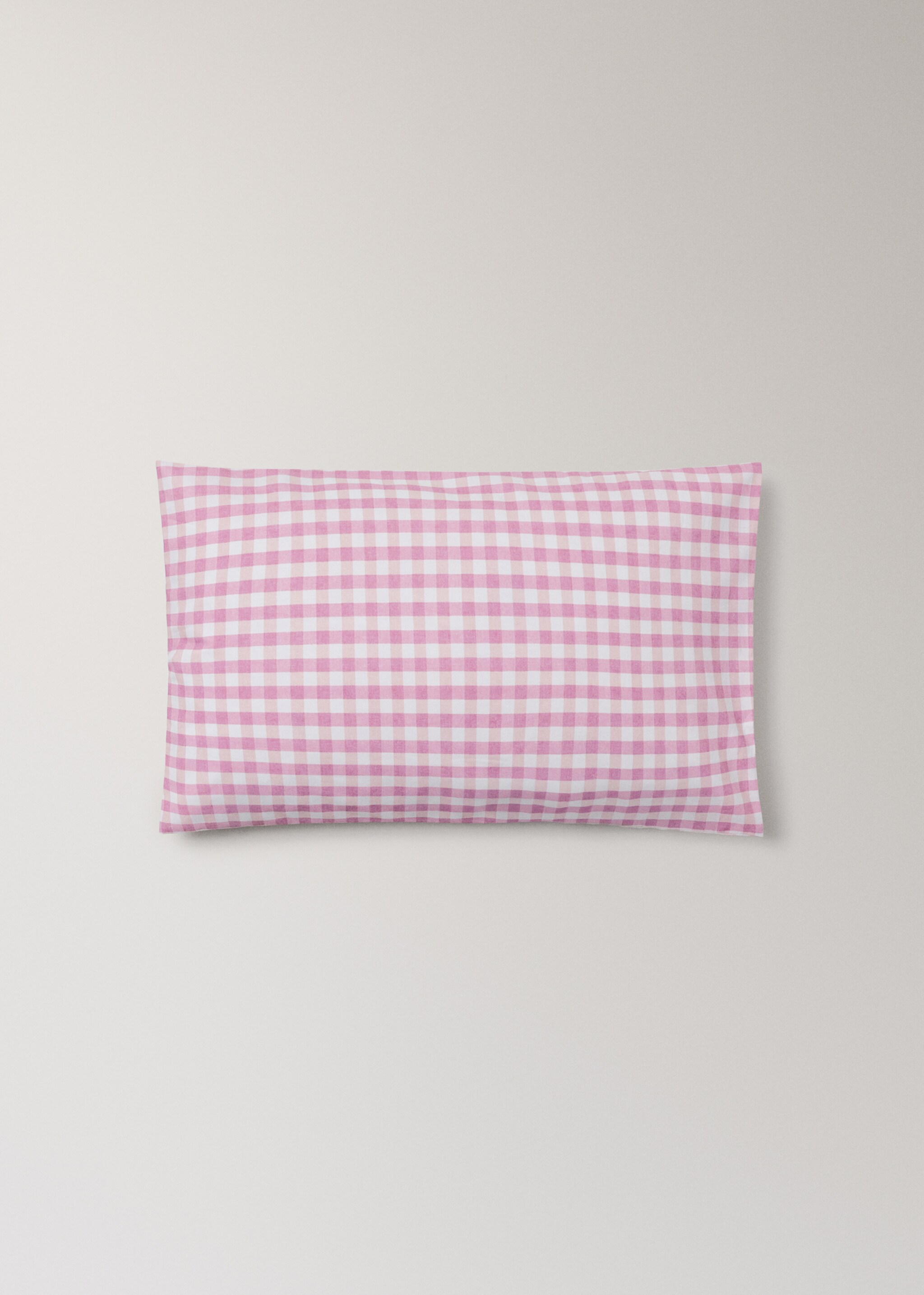Cot bed pillowcase in Vichy check cotton - Article without model, Pink. Ref: 27004074-00.