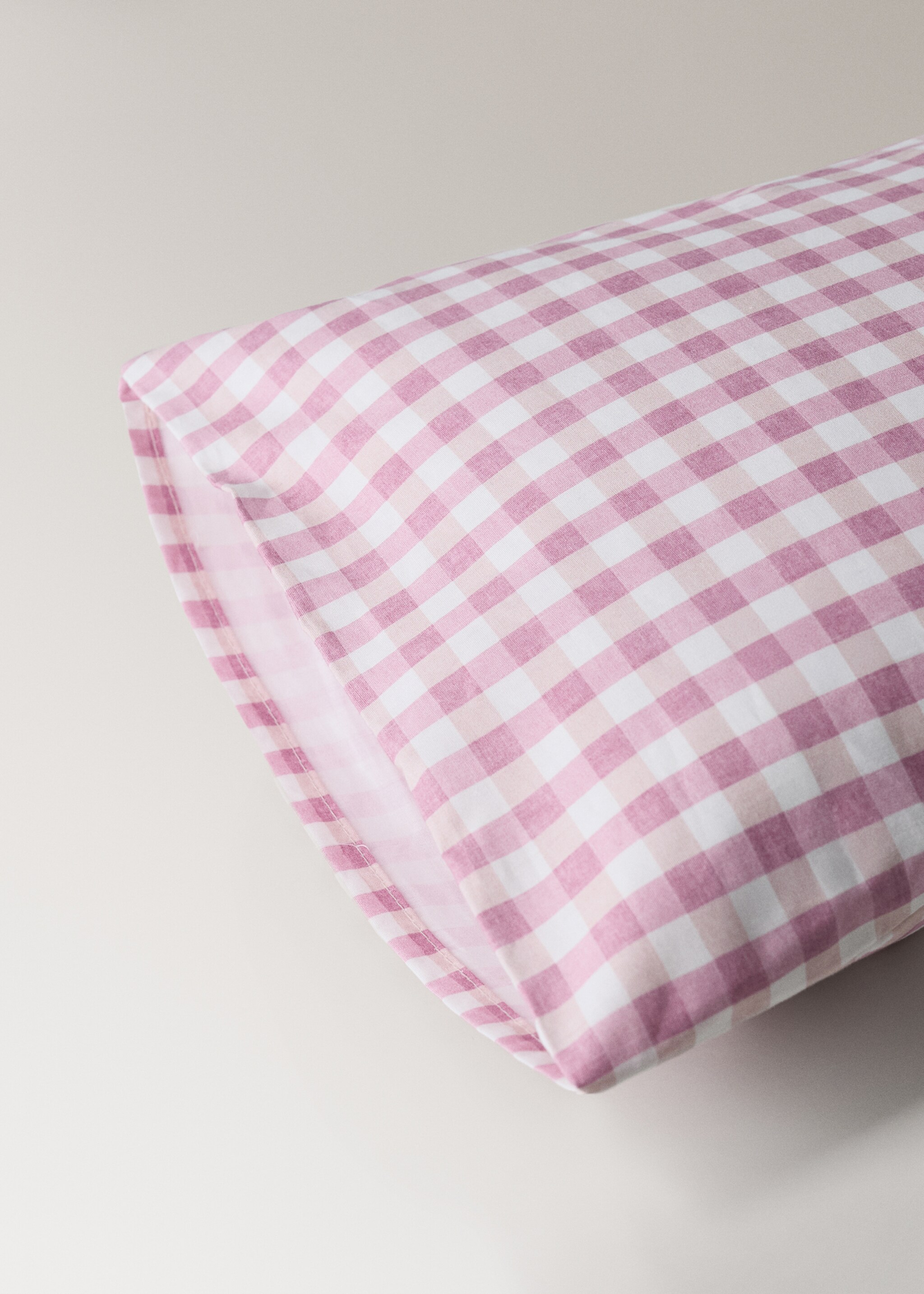 Cot bed pillowcase in Vichy check cotton - Details of the article 2, Pink. Ref: 27004074-00.