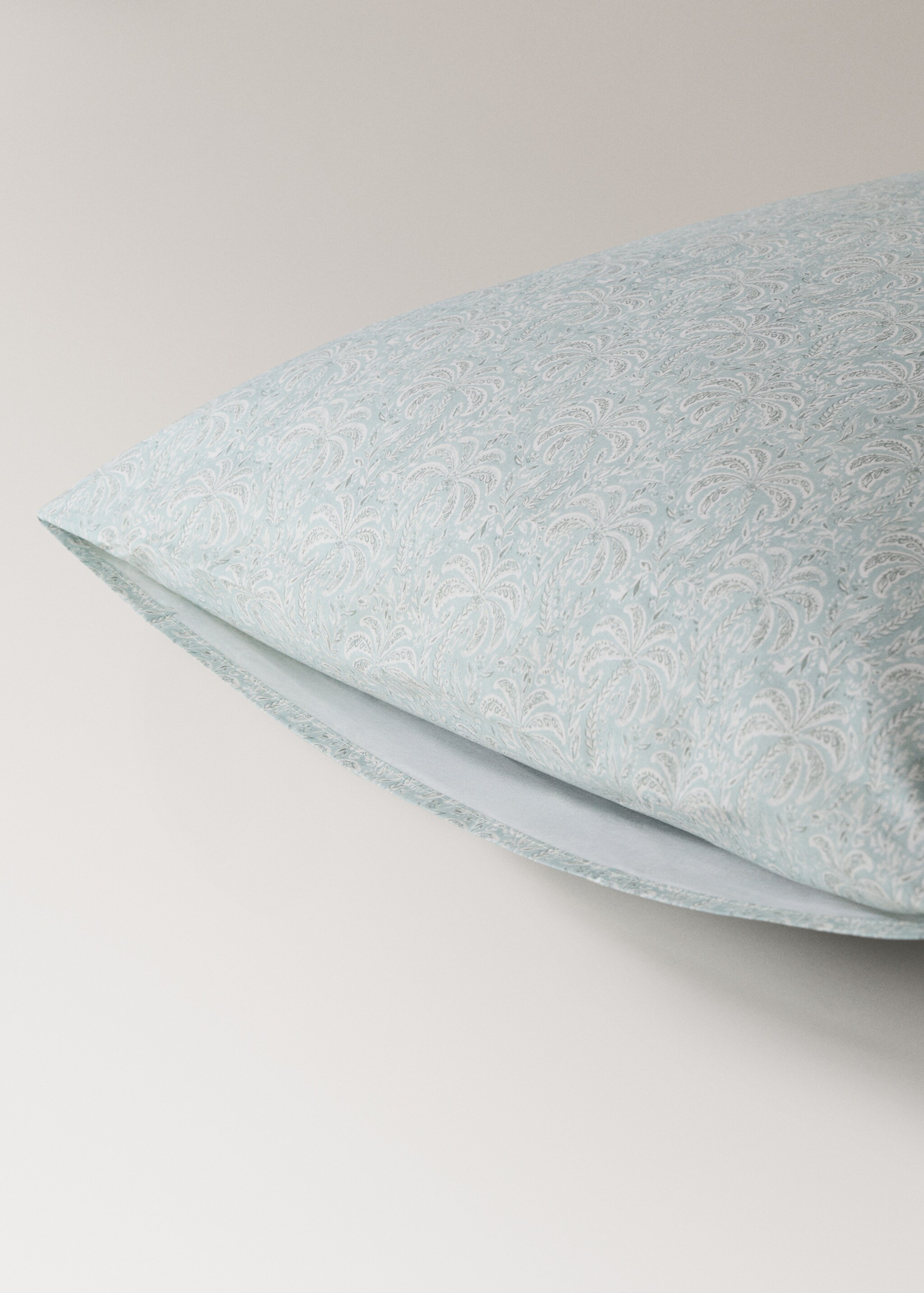 Cotton percale palm tree pillow cover 60x60 cm - Details of the article 1, Pastel Green. Ref: 27004078-00.