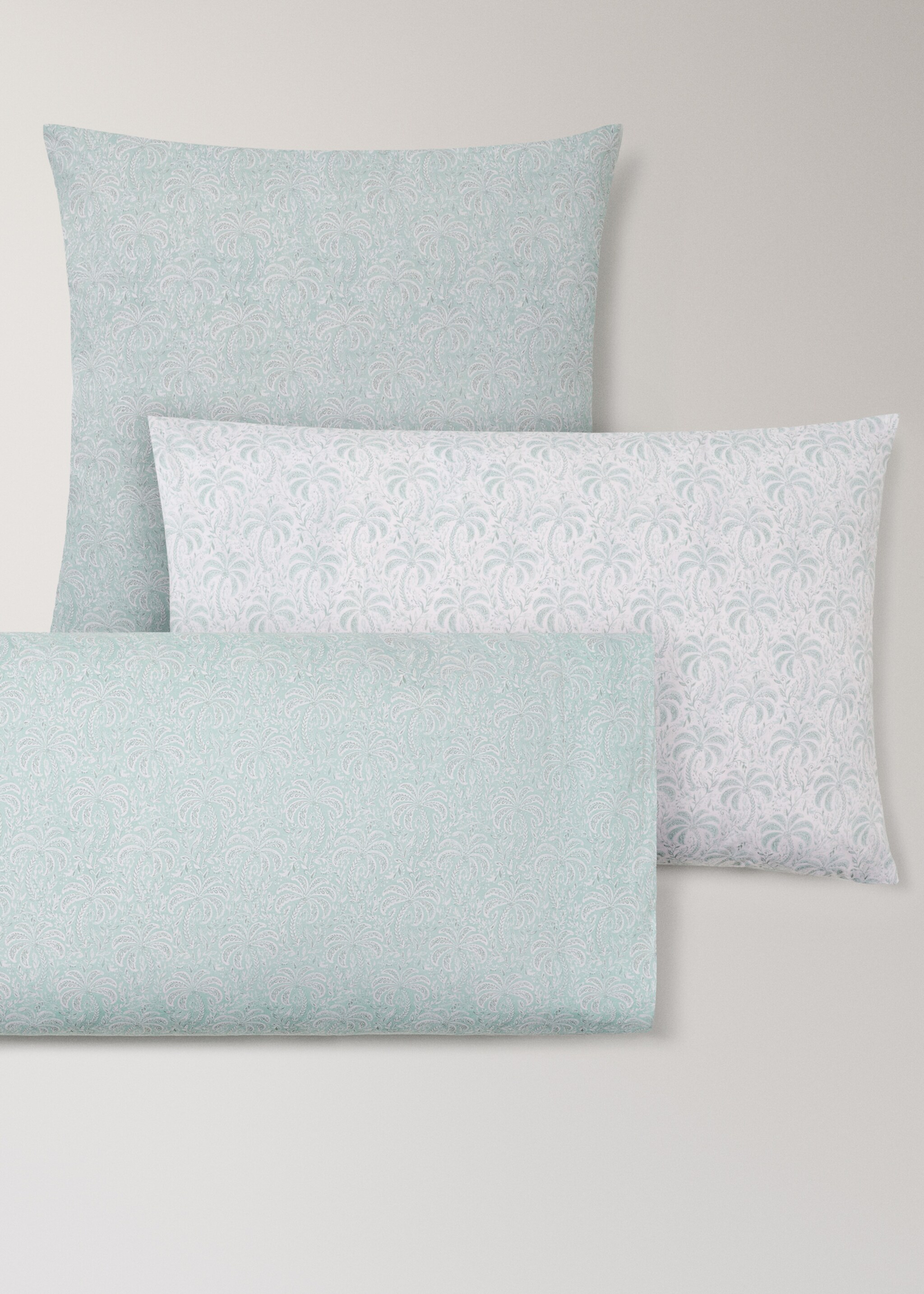 Cotton percale palm tree pillow cover 60x60 cm - Details of the article 3, Pastel Green. Ref: 27004078-00.