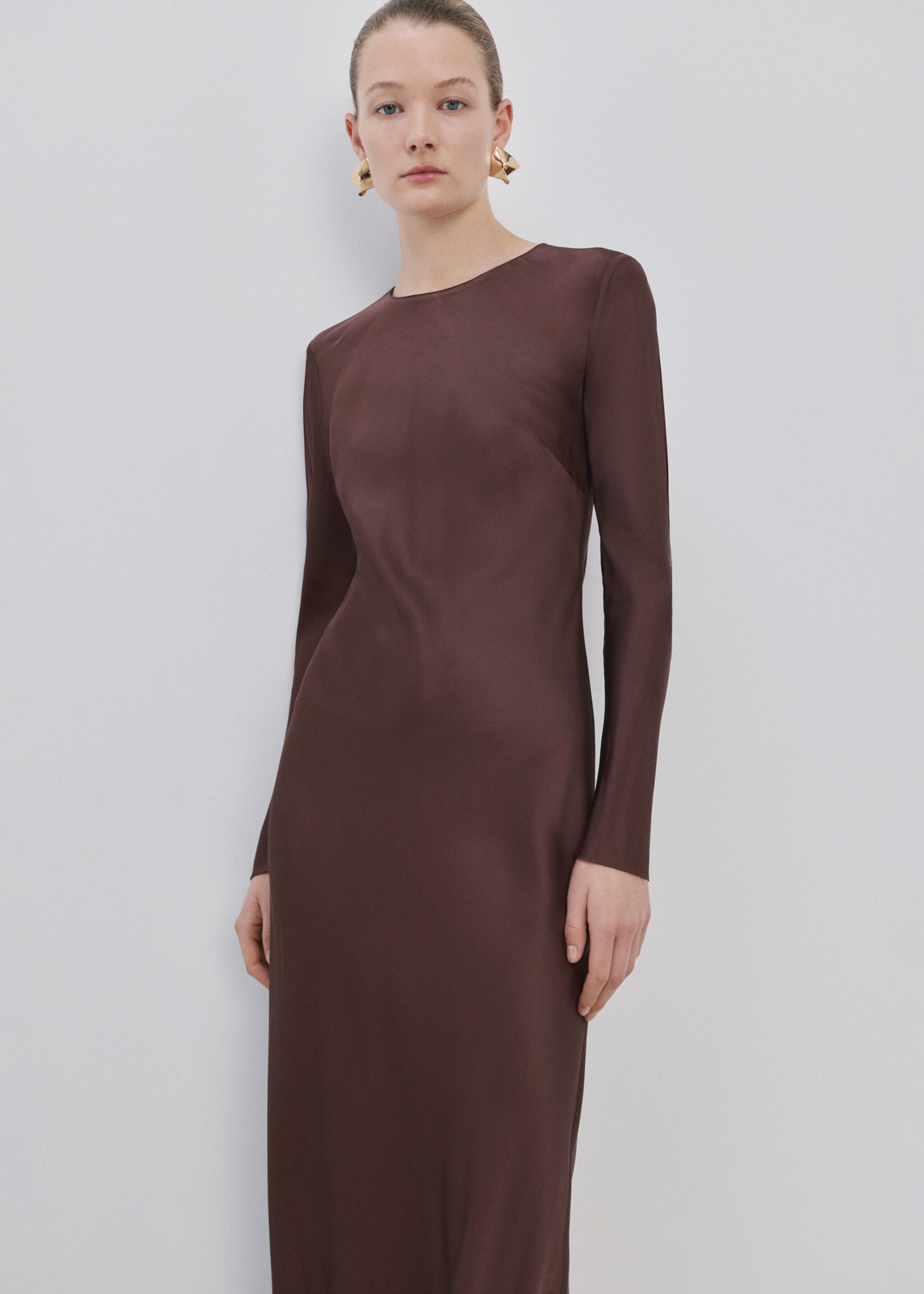 Long flared dress - Medium plane, Brown. Ref: 27004098-00.