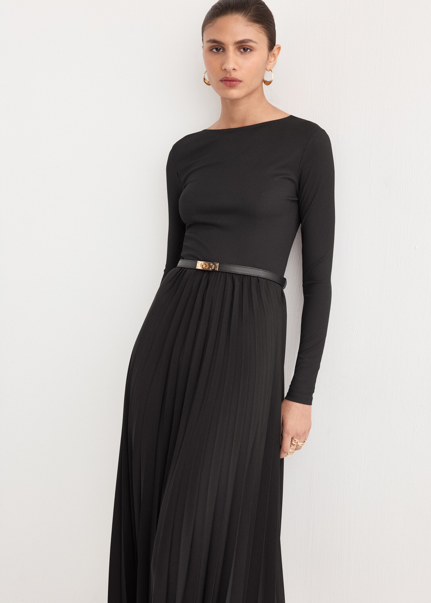 Flared midi-dress with belt - Medium plane