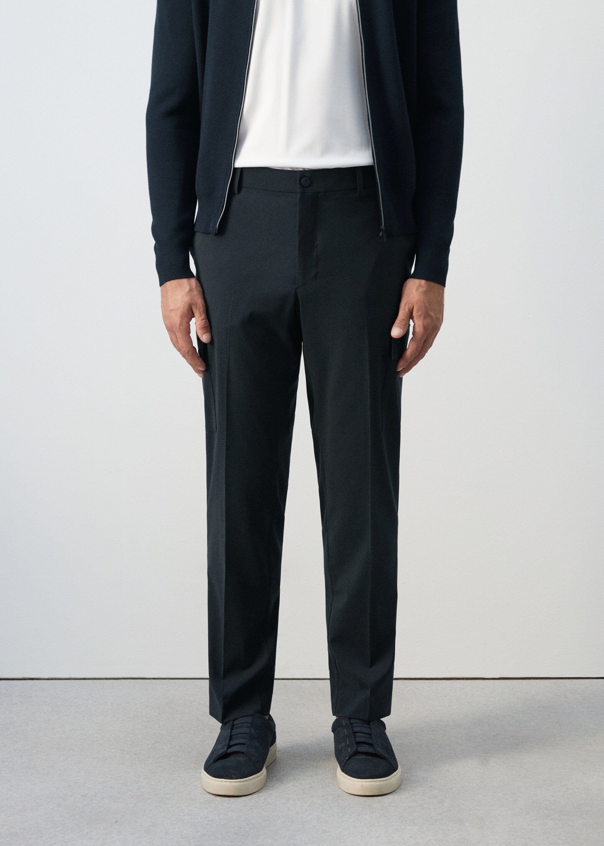 Slim fit comfort stretch cargo trousers - Medium plane, Navy. Ref: 27004416-00.