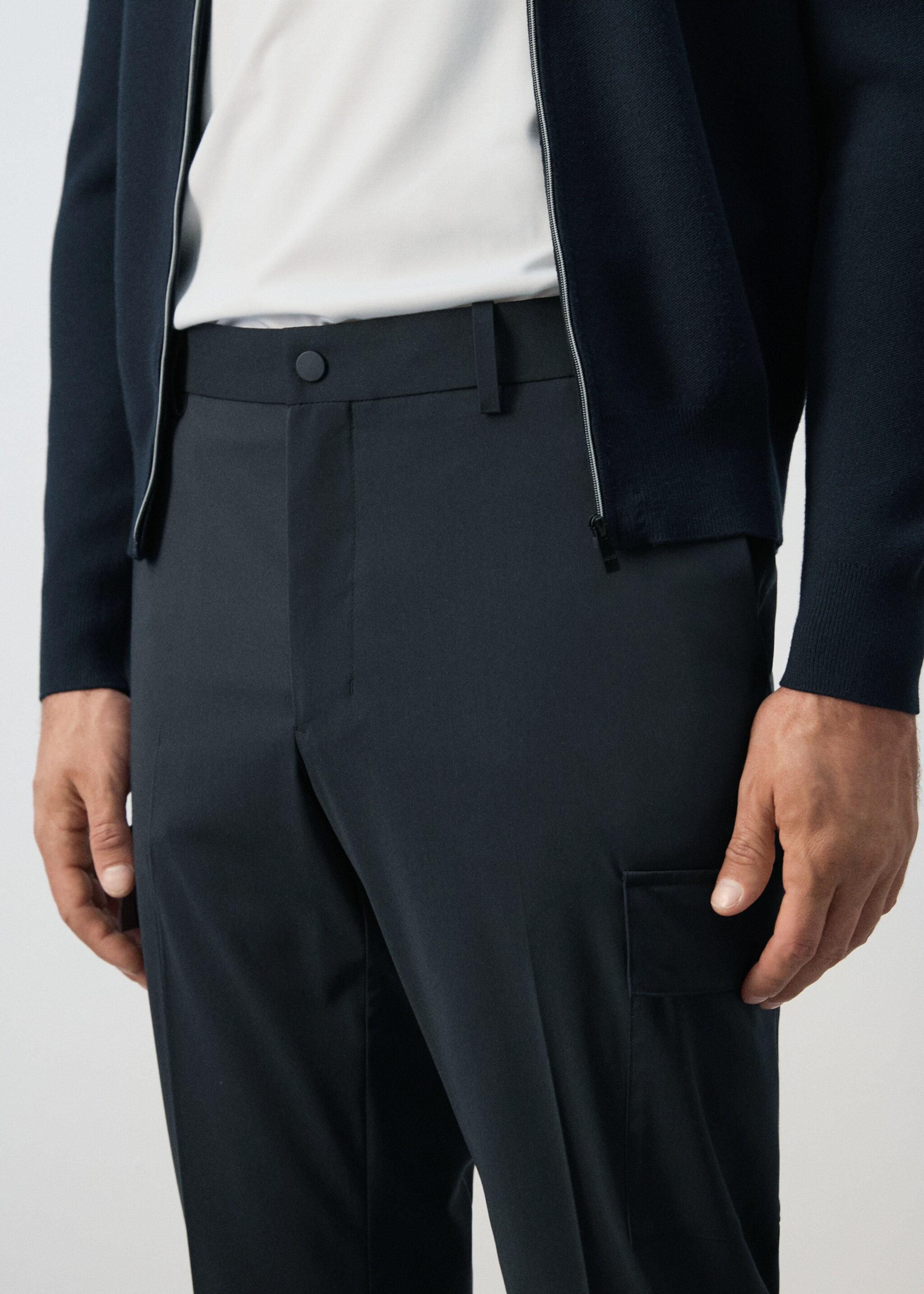 Slim fit comfort stretch cargo trousers - Details of the article 1, Navy. Ref: 27004416-00.