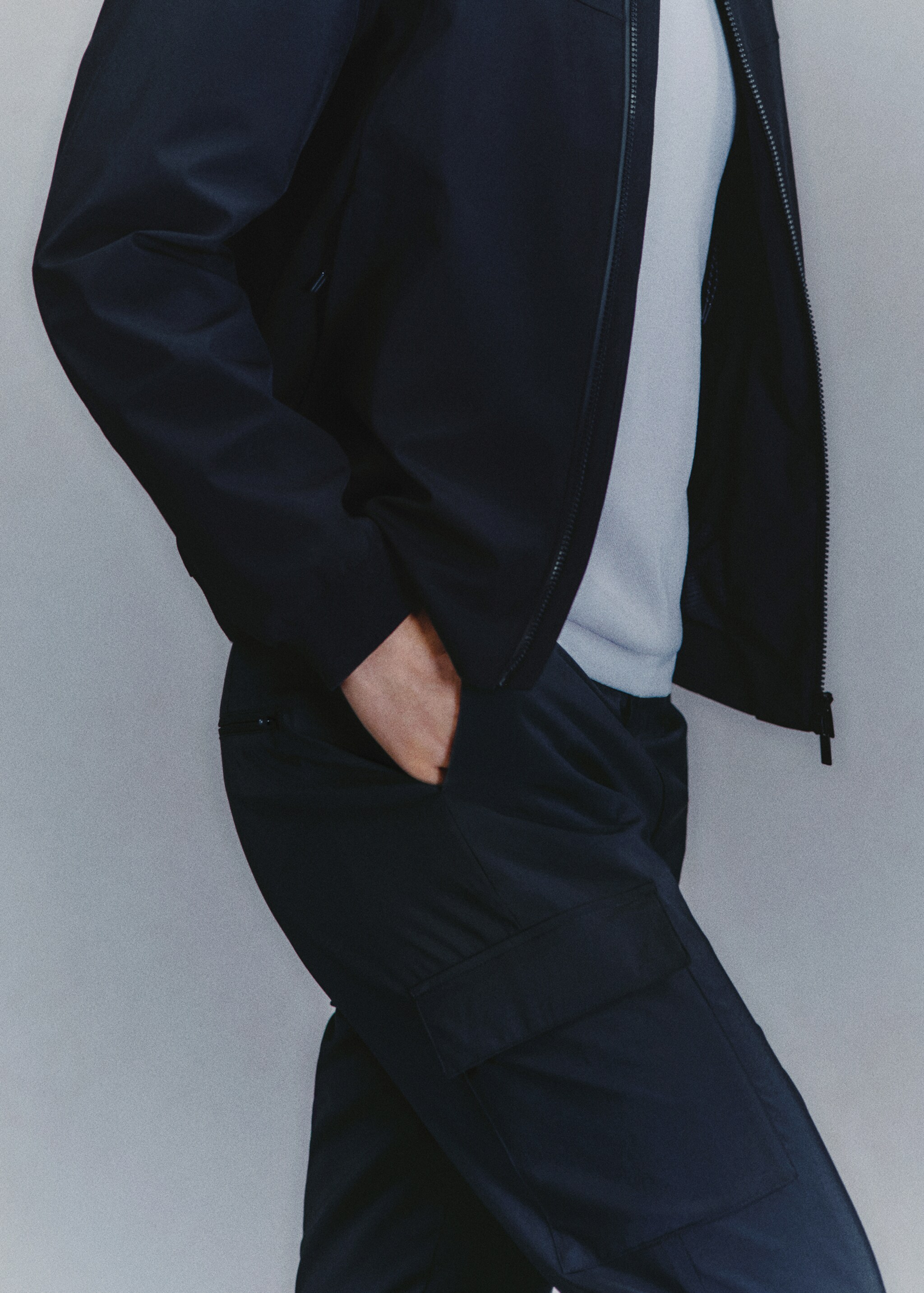 Slim fit comfort stretch cargo trousers - Details of the article 3, Navy. Ref: 27004416-00.