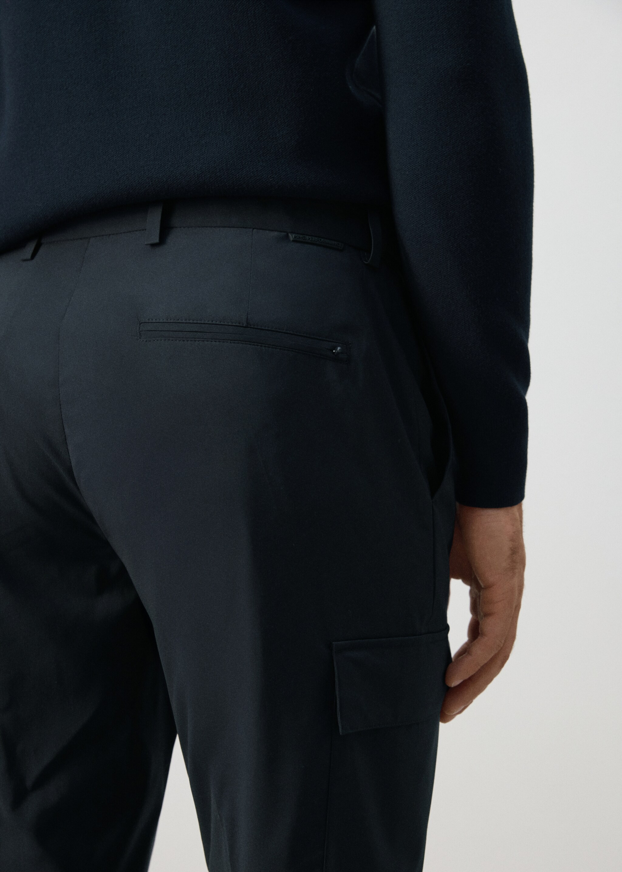 Slim fit comfort stretch cargo trousers - Details of the article 6, Navy. Ref: 27004416-00.