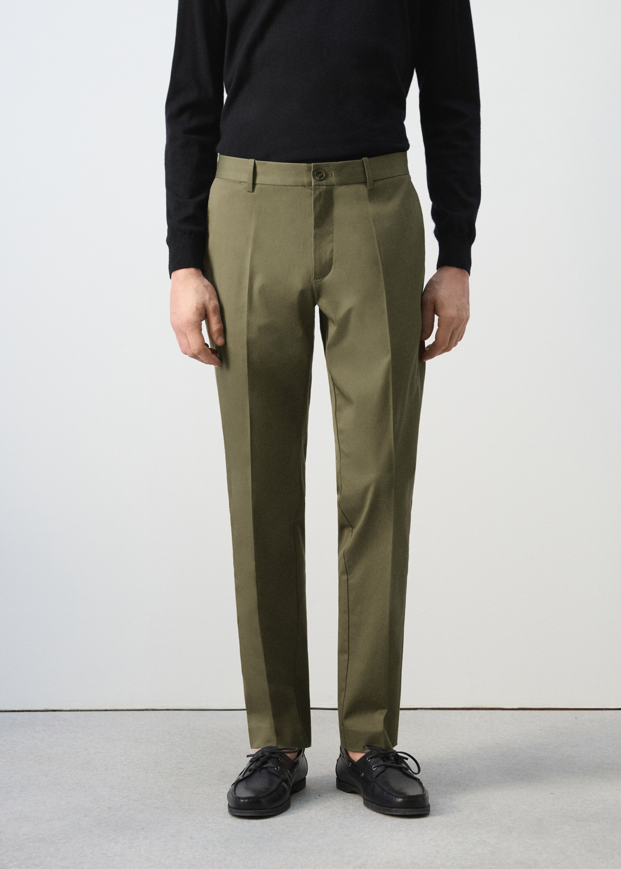Dublino slim-fit chino trousers - Medium plane, Olive Green. Ref: 27004418-00.