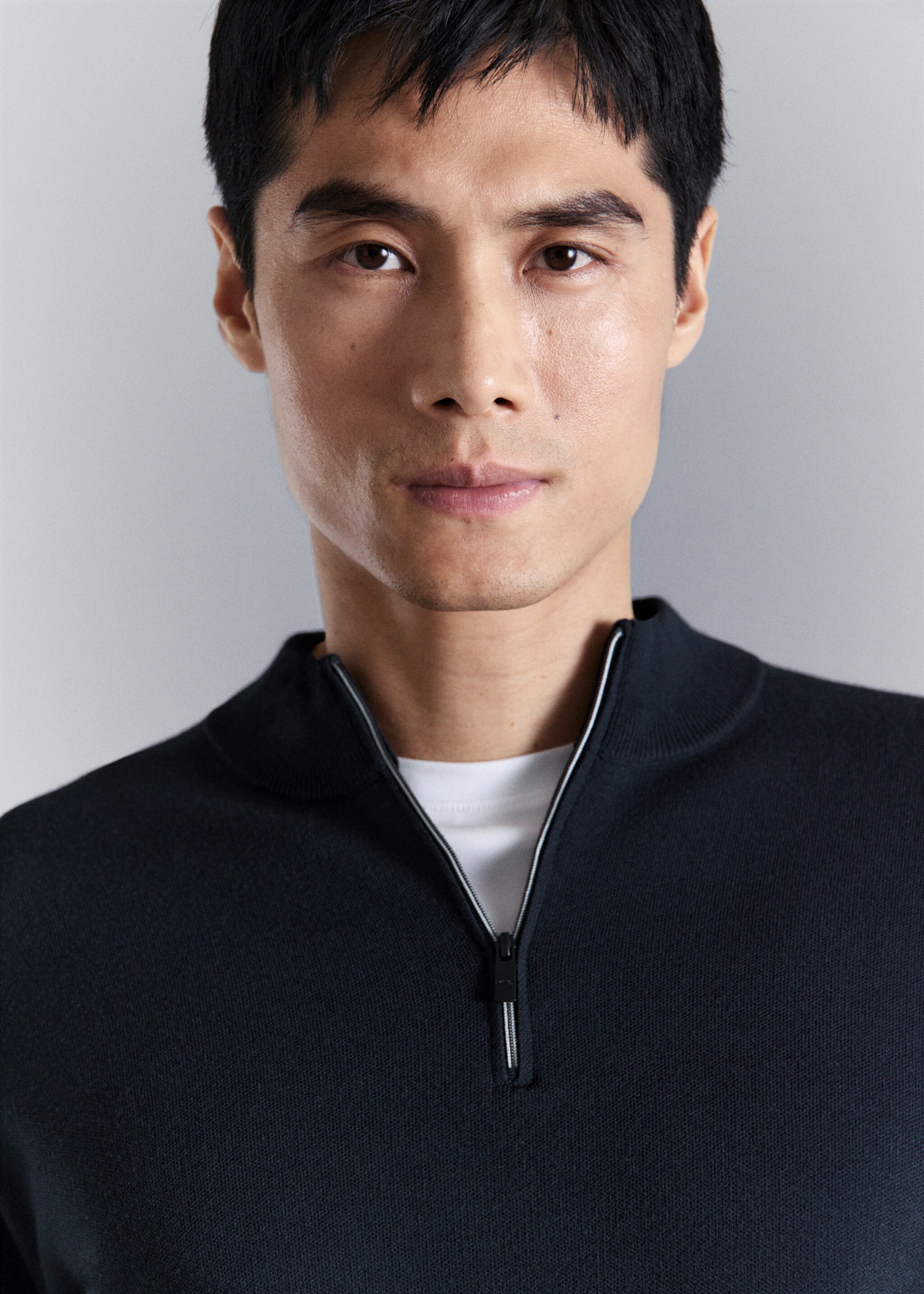 Comfort stretch zip jersey - Details of the article 1, Navy. Ref: 27004430-00.