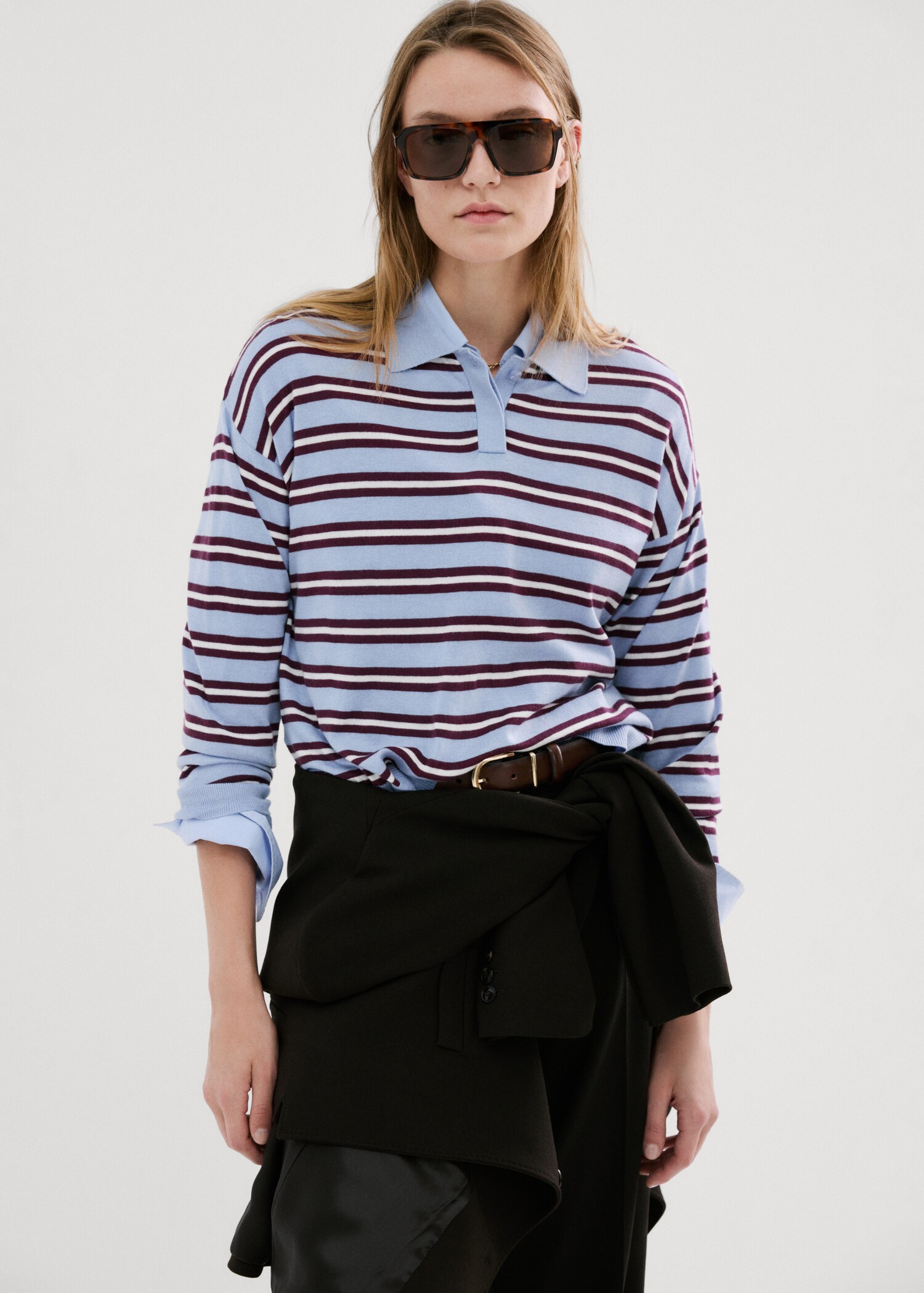 Striped polo-neck sweater - Medium plane