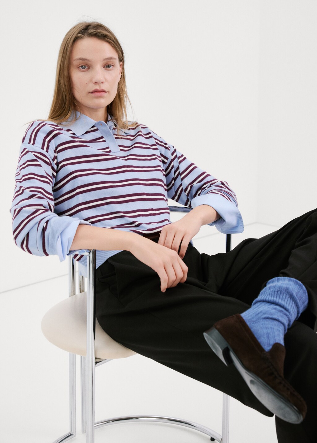 Mango Striped polo-neck sweater