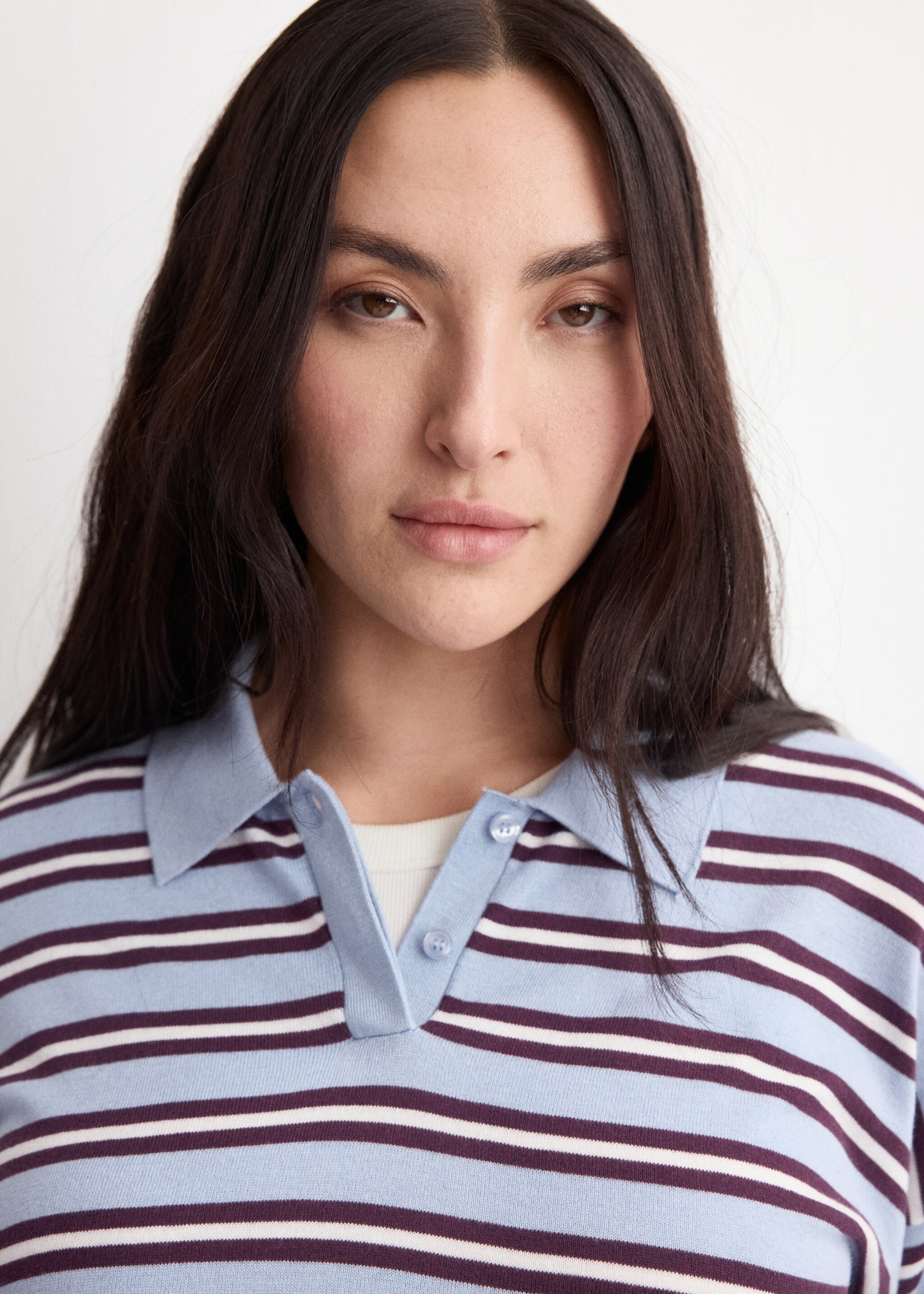 Striped polo-neck sweater - Details of the article 4, Sky Blue. Ref: 27004779-00.