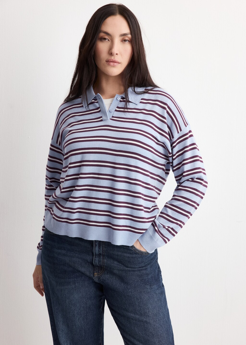 Mango Striped polo-neck sweater