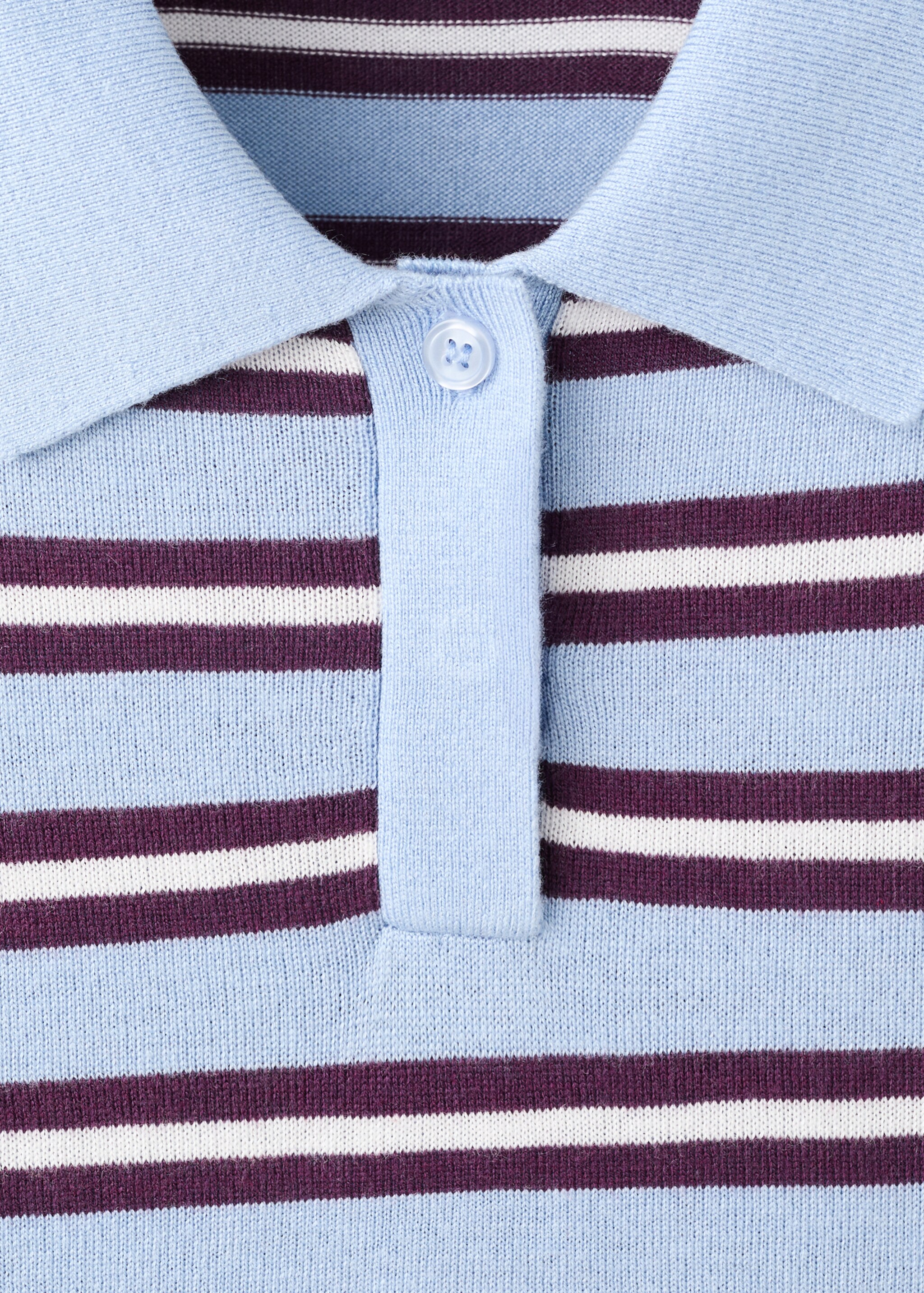 Striped polo-neck sweater - Details of the article 8, Sky Blue. Ref: 27004779-00.