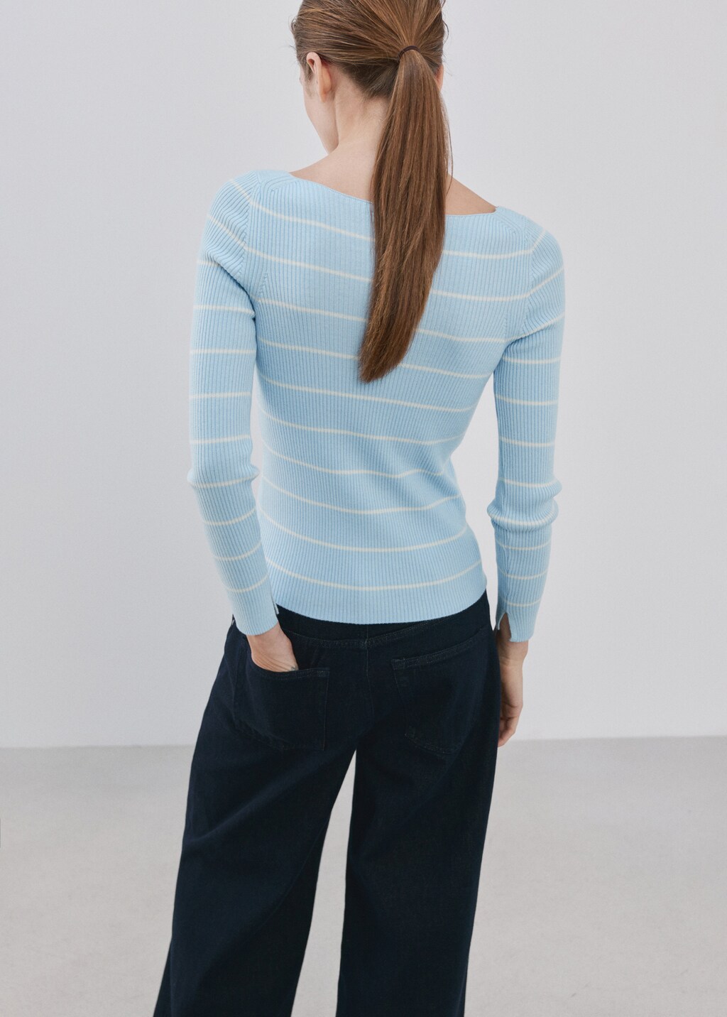 Boat-neck knitted sweater