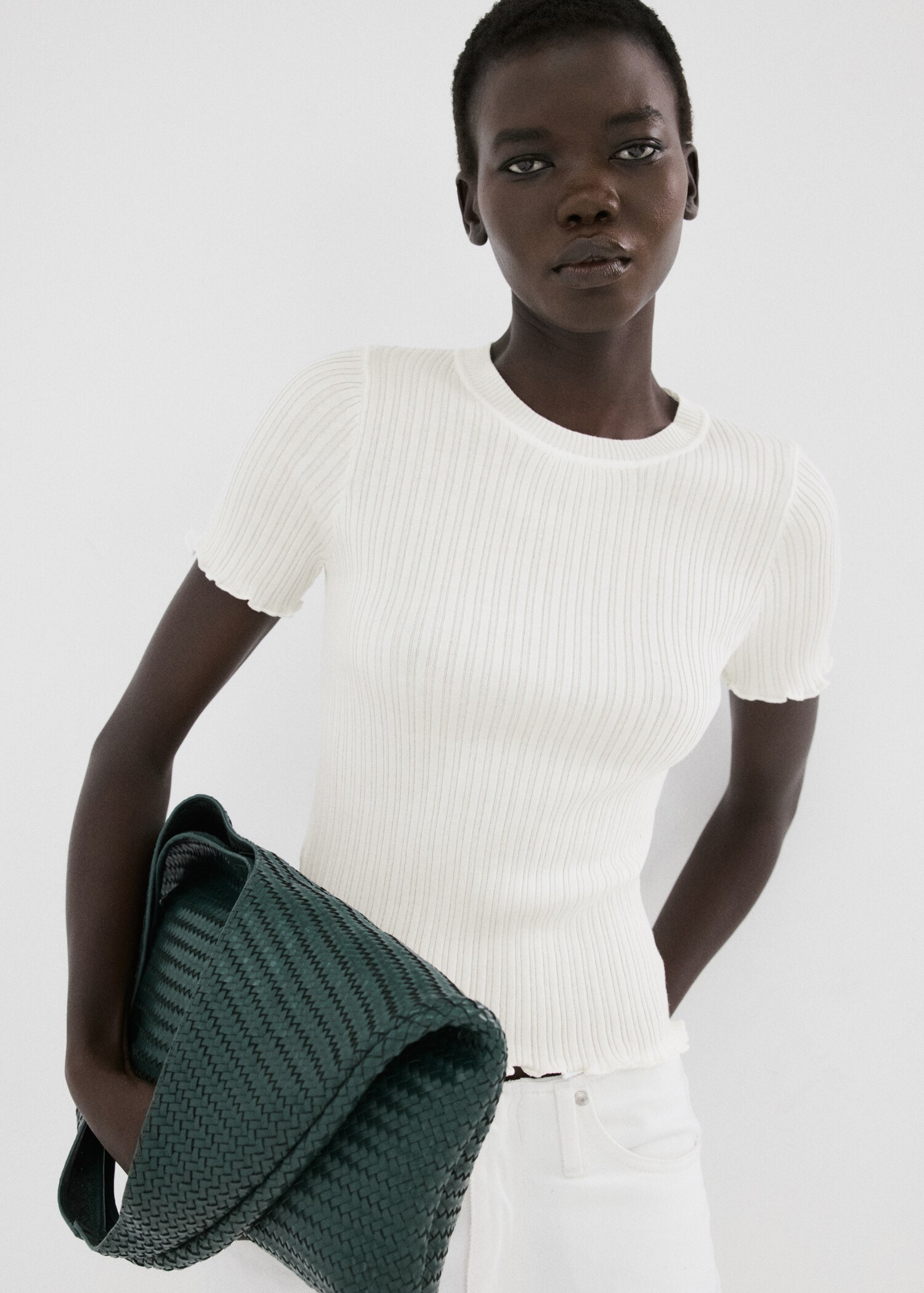 T-shirt maille côtelée - Plan moyen