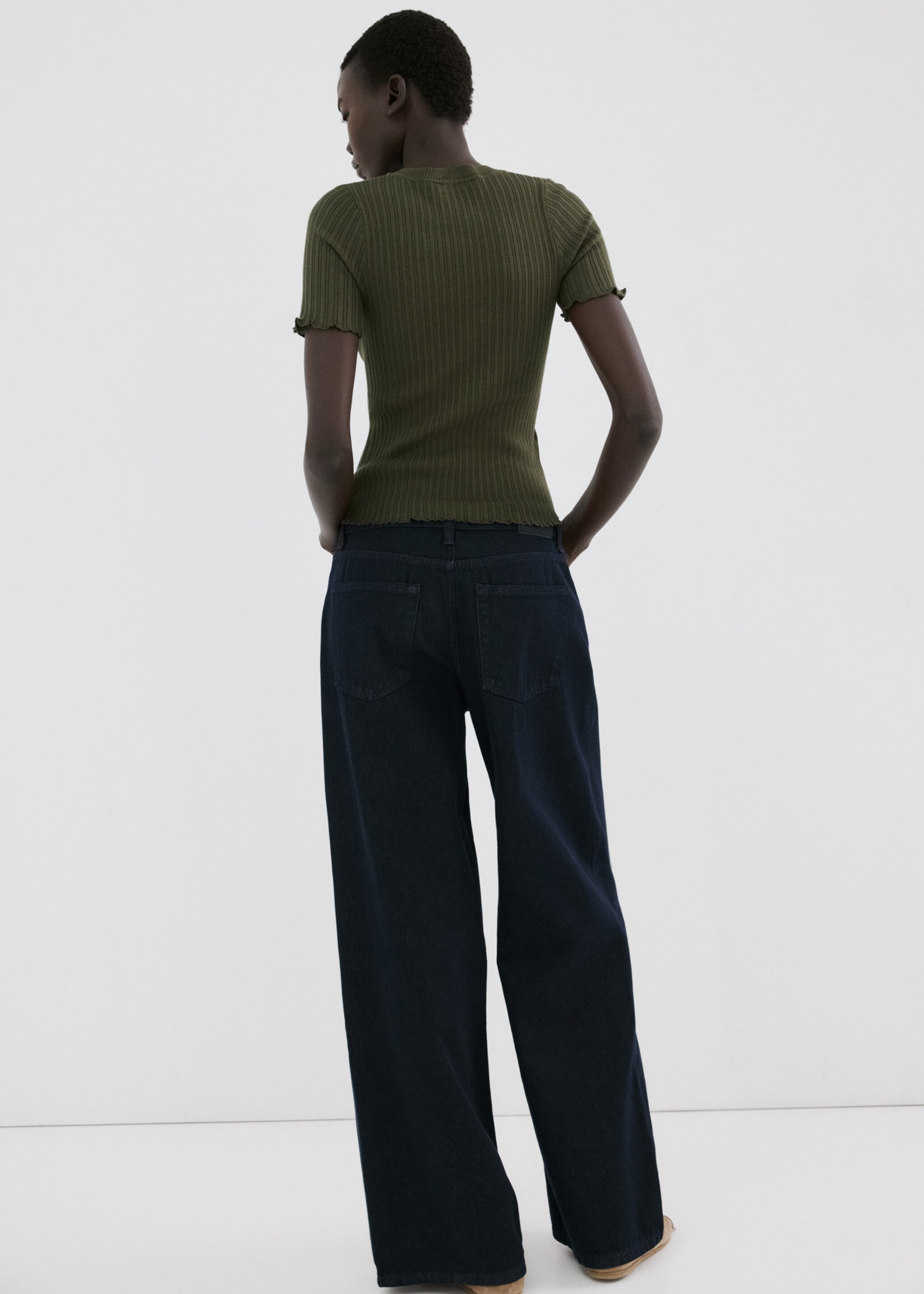 T-shirt maille côtelée - Verso de l’article, Kaki. Ref: 27005825-00.