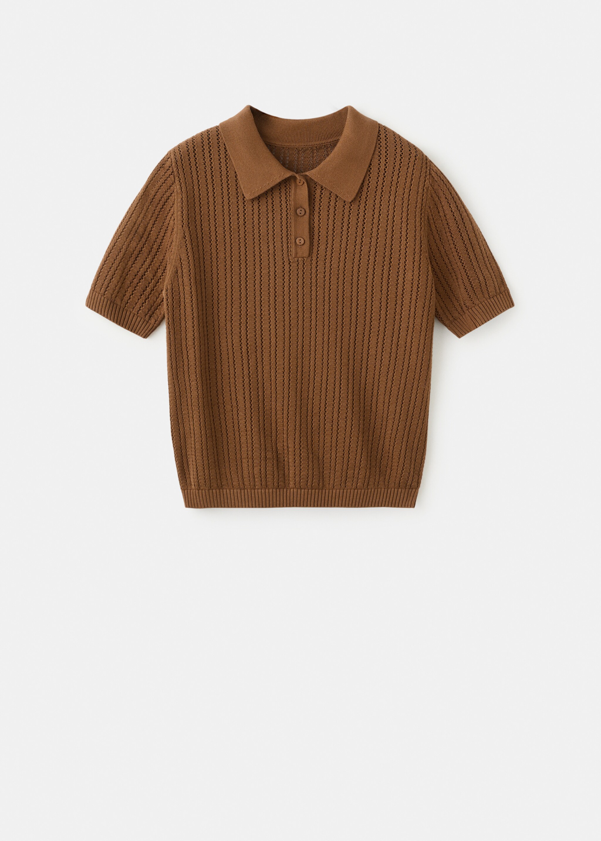 Openwork knitted polo-neck sweater - Article without model, Caramel. Ref: 27005829-00.