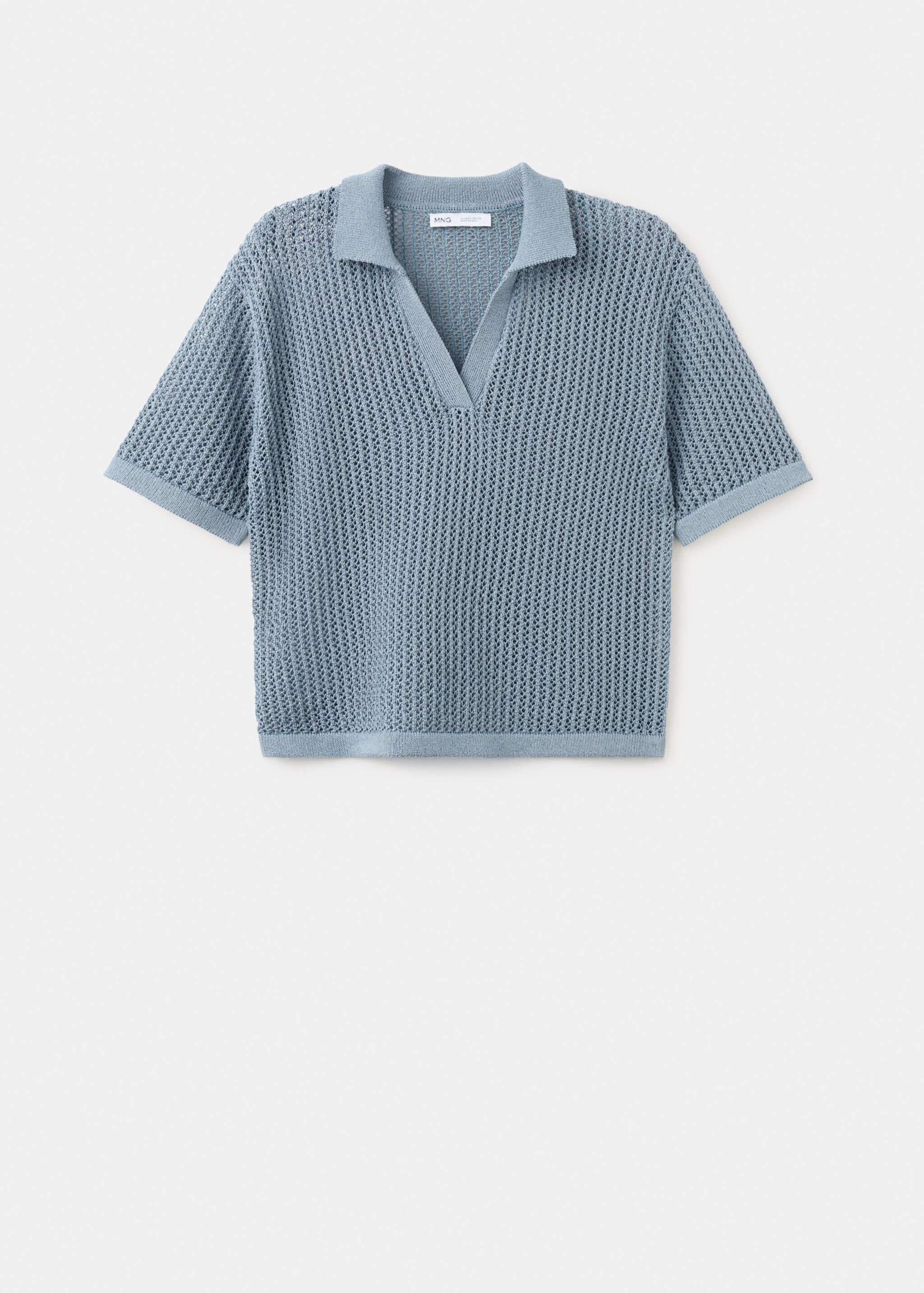 سترة منسوجة مخرمة برقبة بولو - منتج دون نموذج, أزرق سماوي. Ref: 27005831-00.