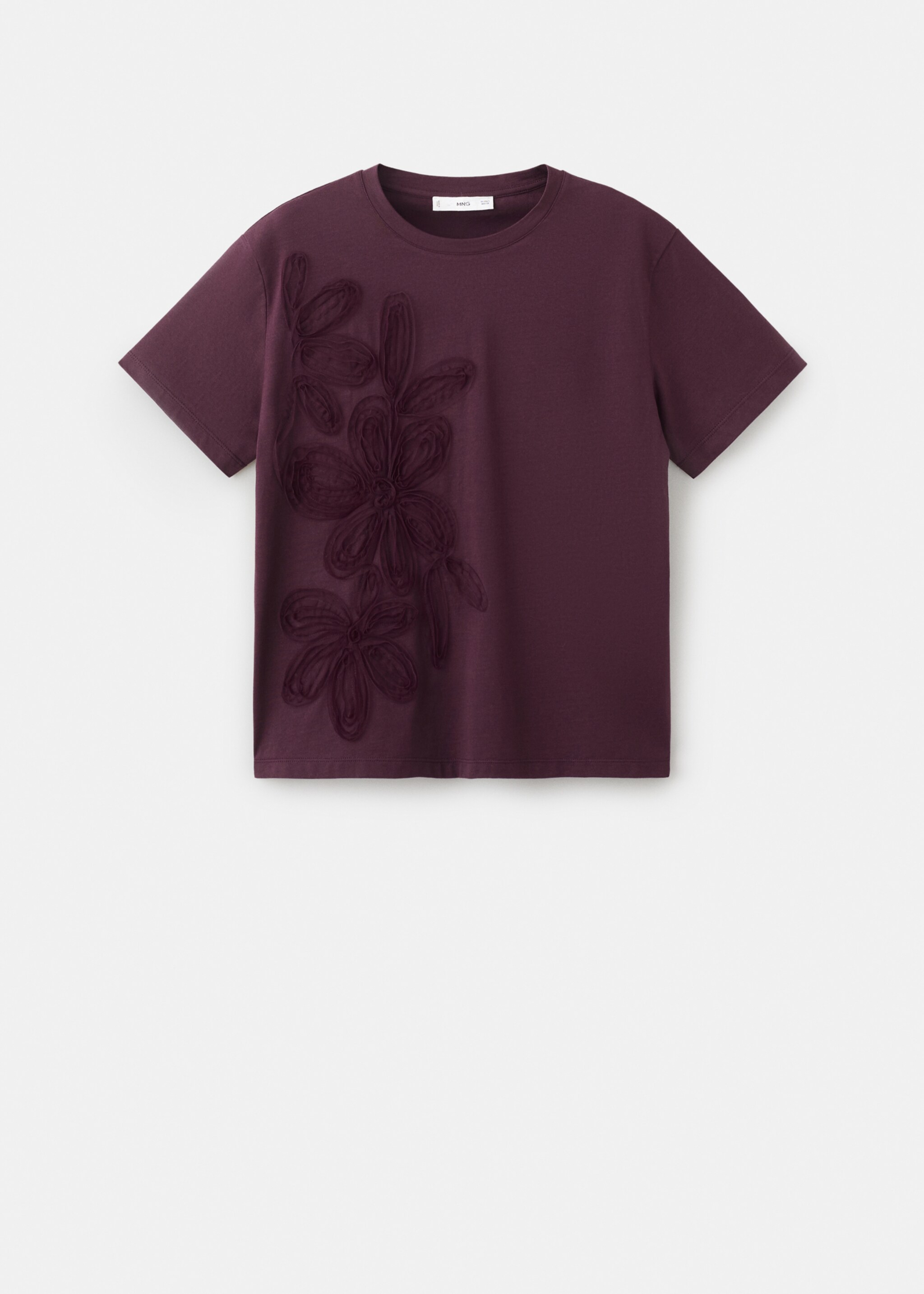 T-shirt coton broderie à fleurs - Article sans modèle, Lie de vin. Ref: 27005832-00.