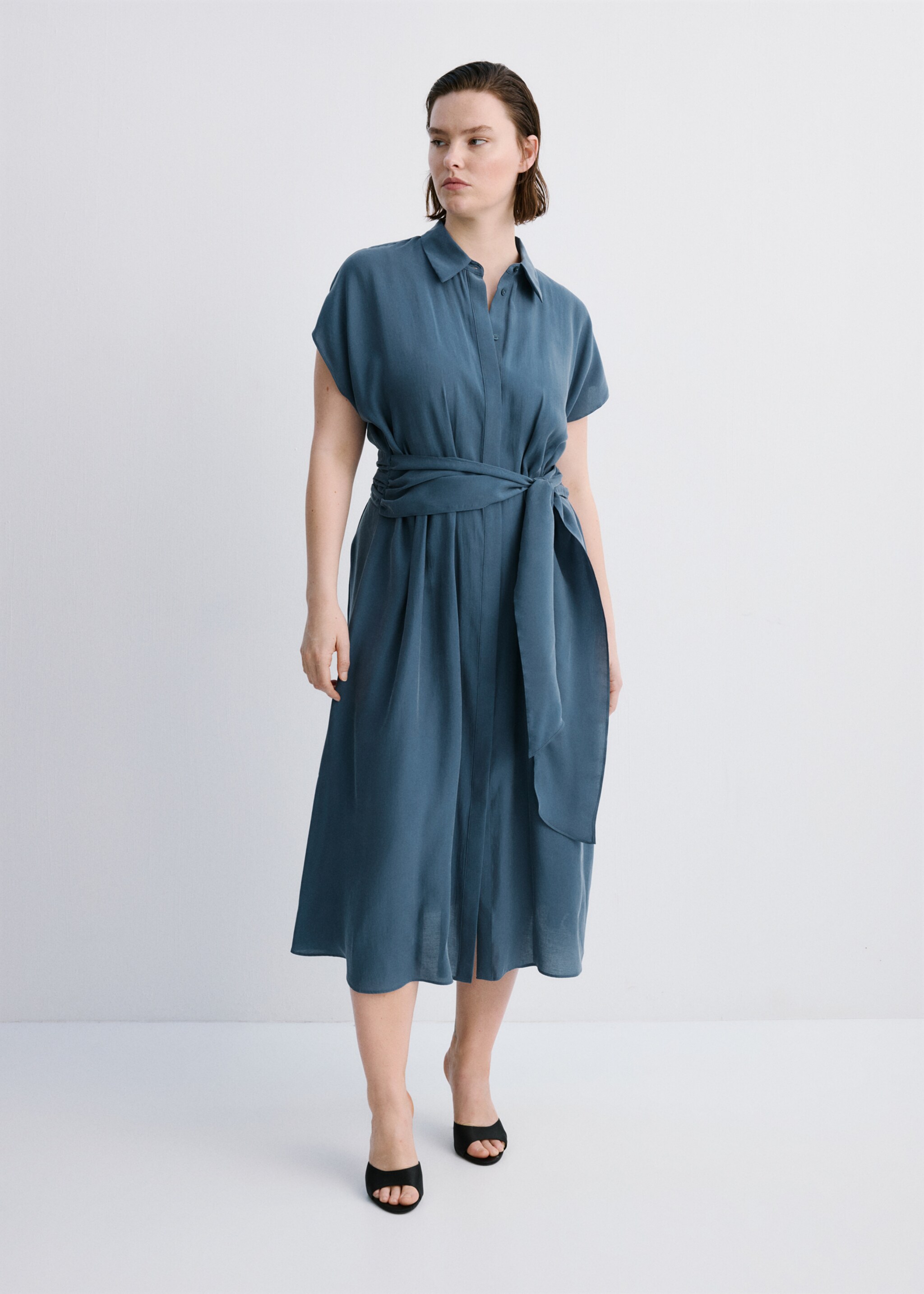 Belt shirt dress - Details of the article 3, Blue. Ref: 27005833-00.
