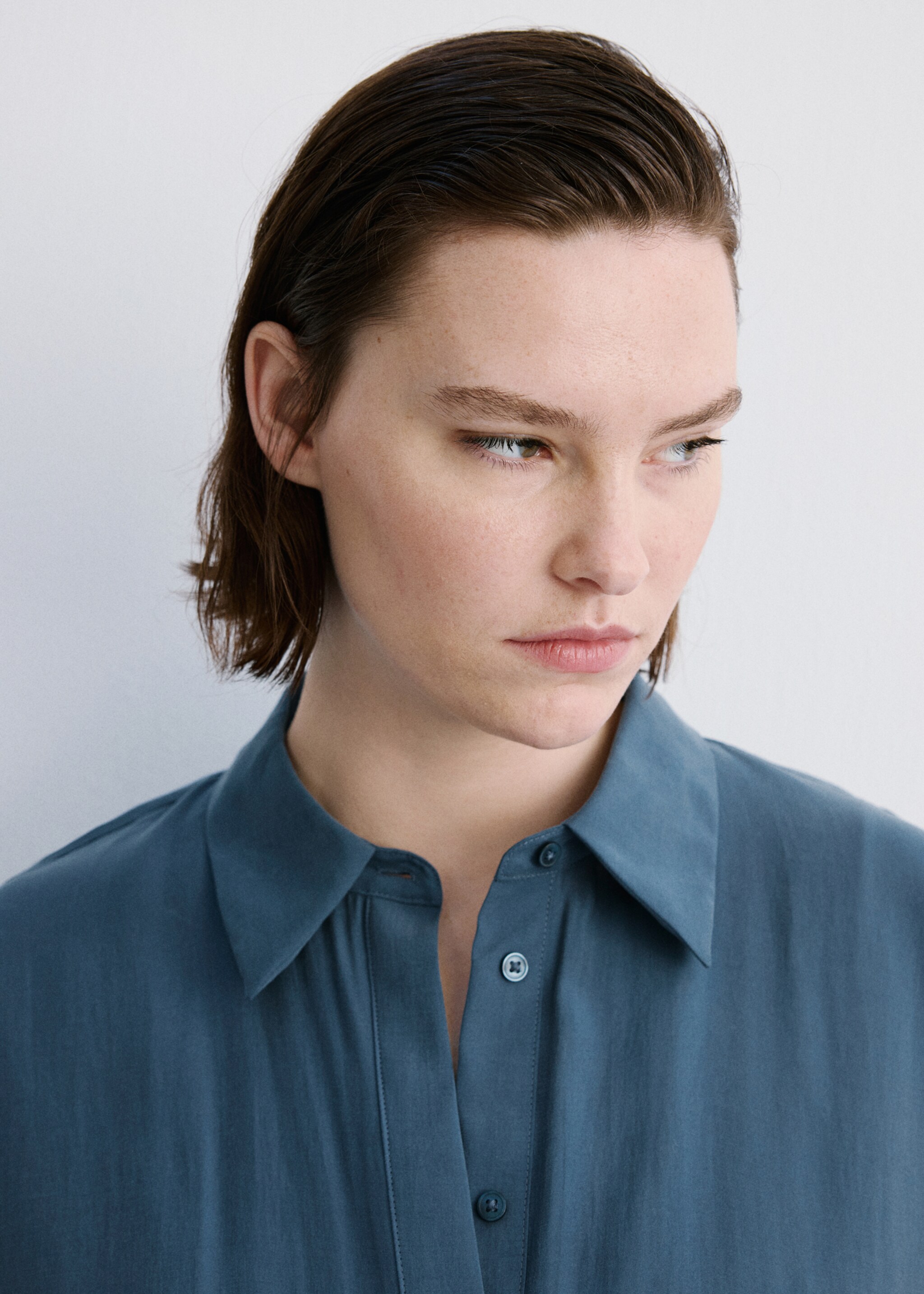 Belt shirt dress - Details of the article 4, Blue. Ref: 27005833-00.