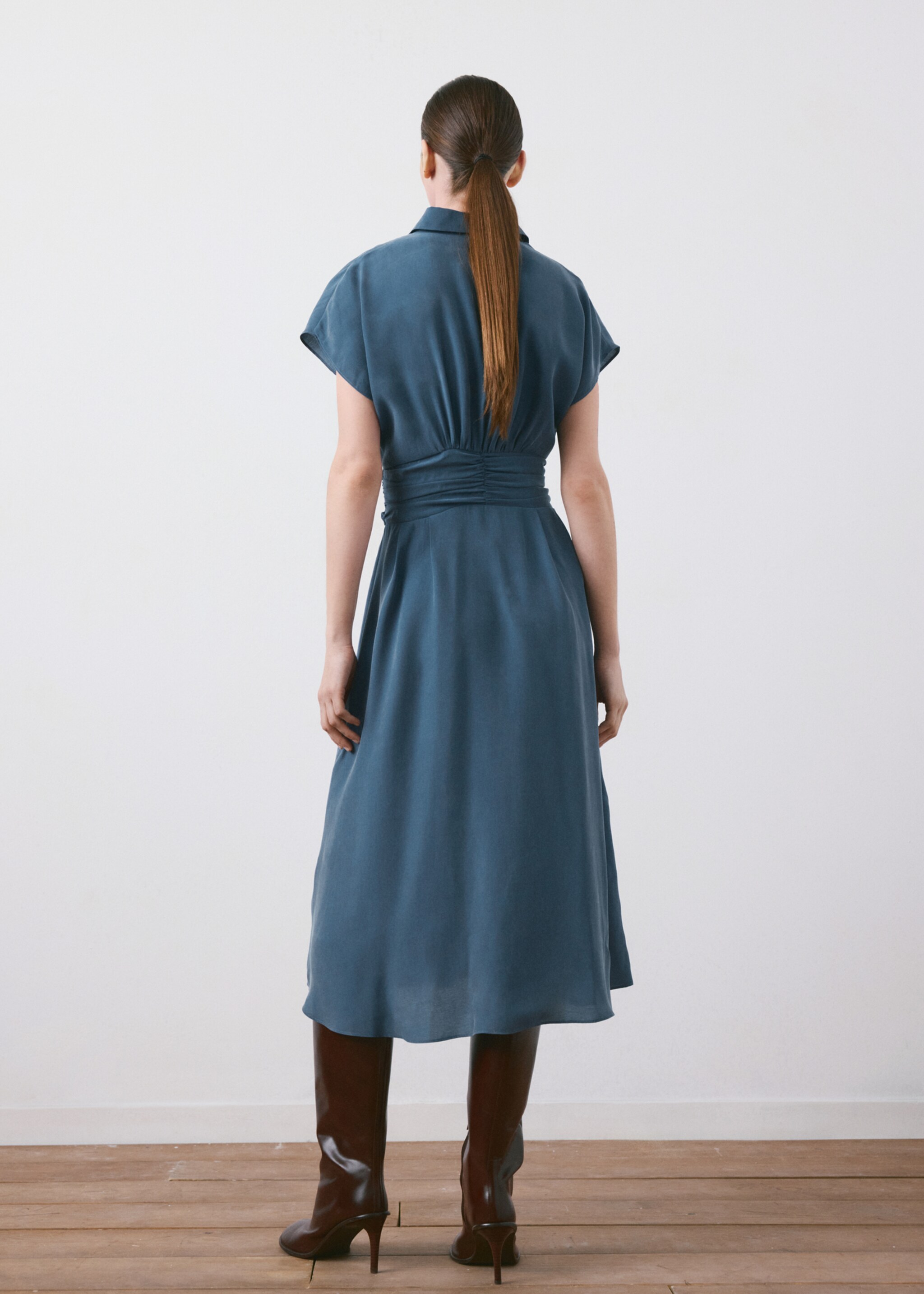 Belt shirt dress - Reverse of the article, Blue. Ref: 27005833-00.