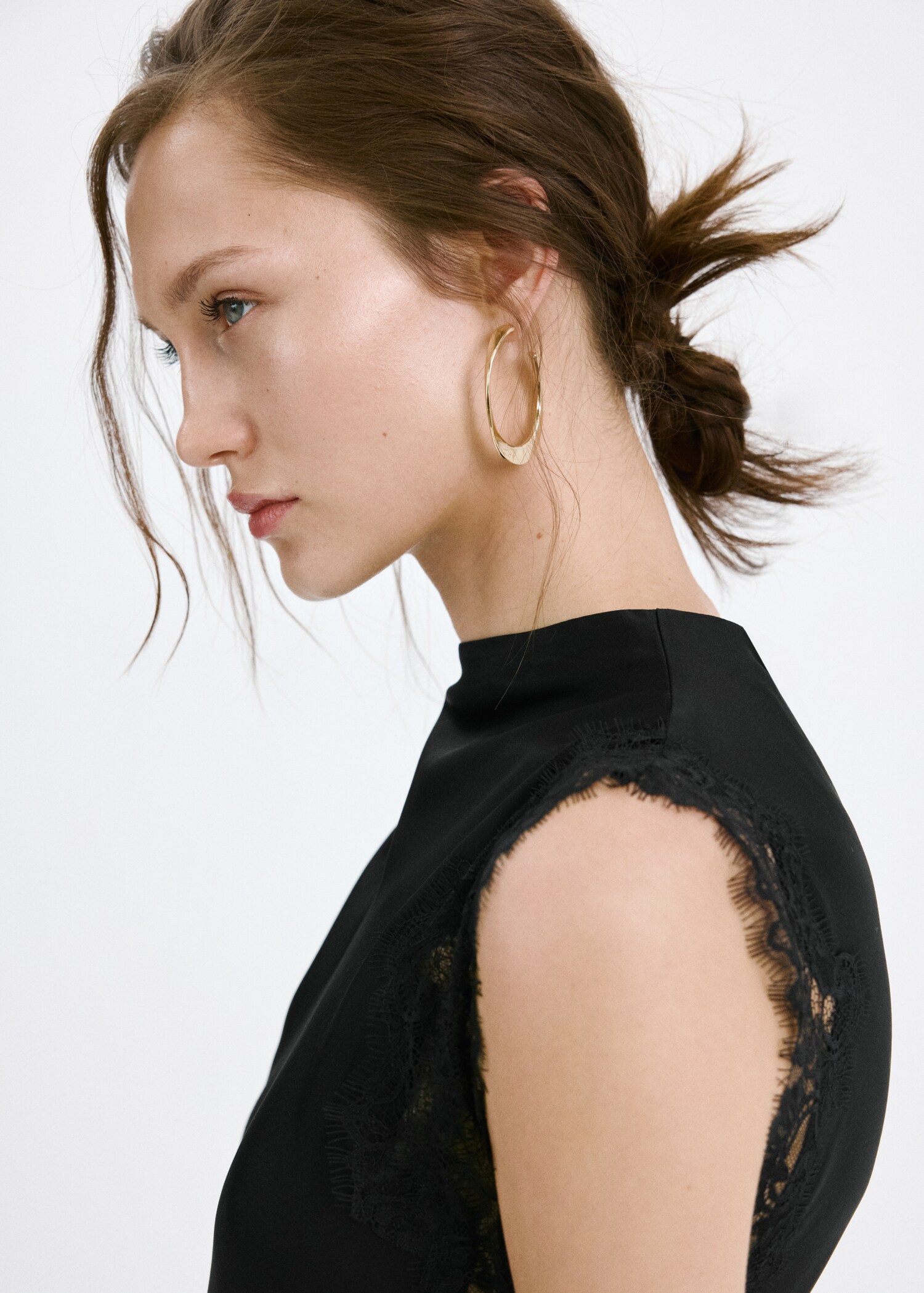 Satin long dress with lace details - Details of the article 1