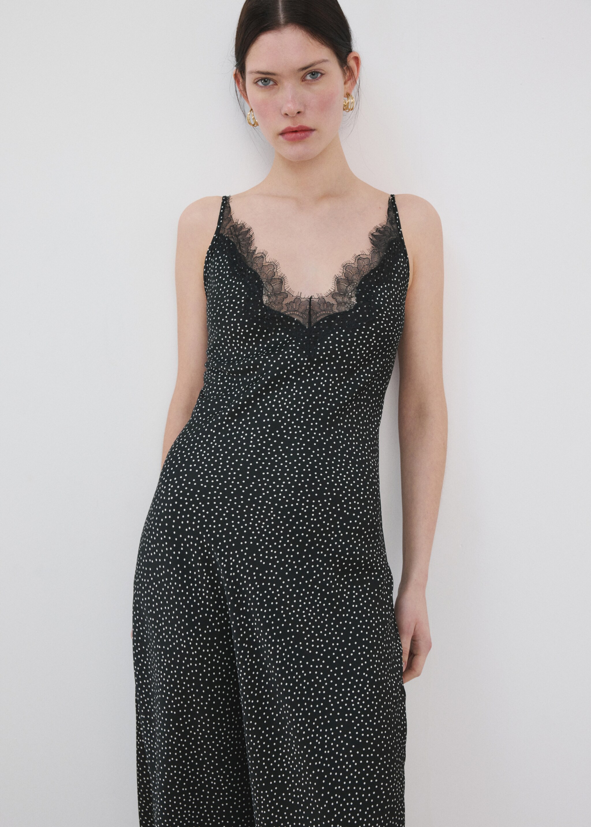 Polka dot lace dress - Medium plane, Black. Ref: 27005845-00.