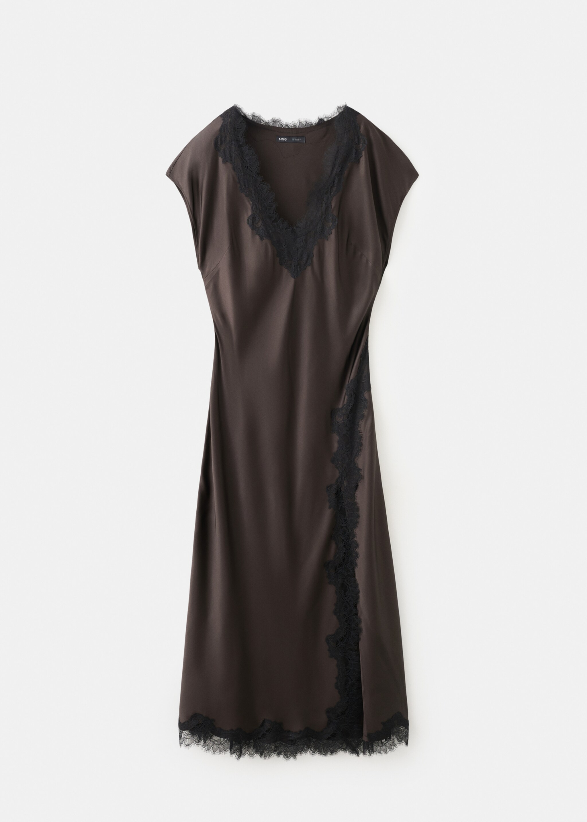 Satin lace dress - Article without model, Brown. Ref: 27005846-00.