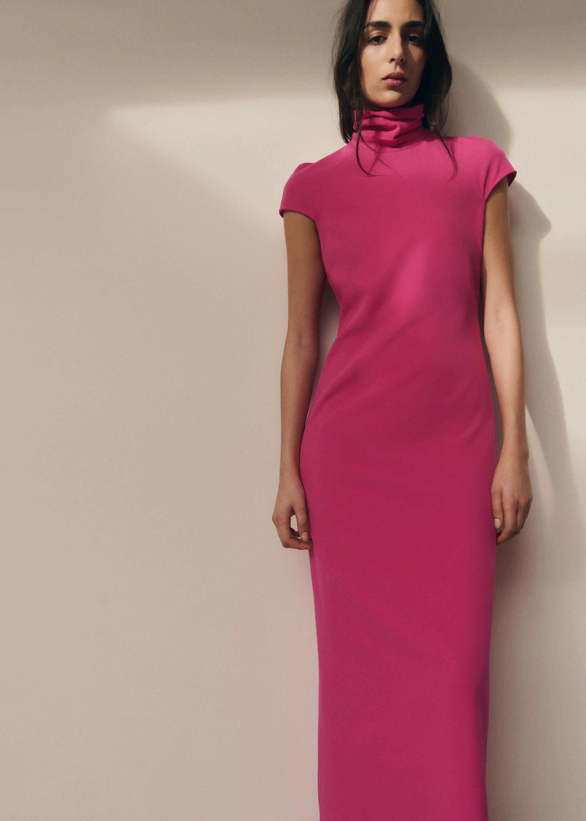 Long turtleneck dress - Medium plane, Fuchsia. Ref: 27005848-00.