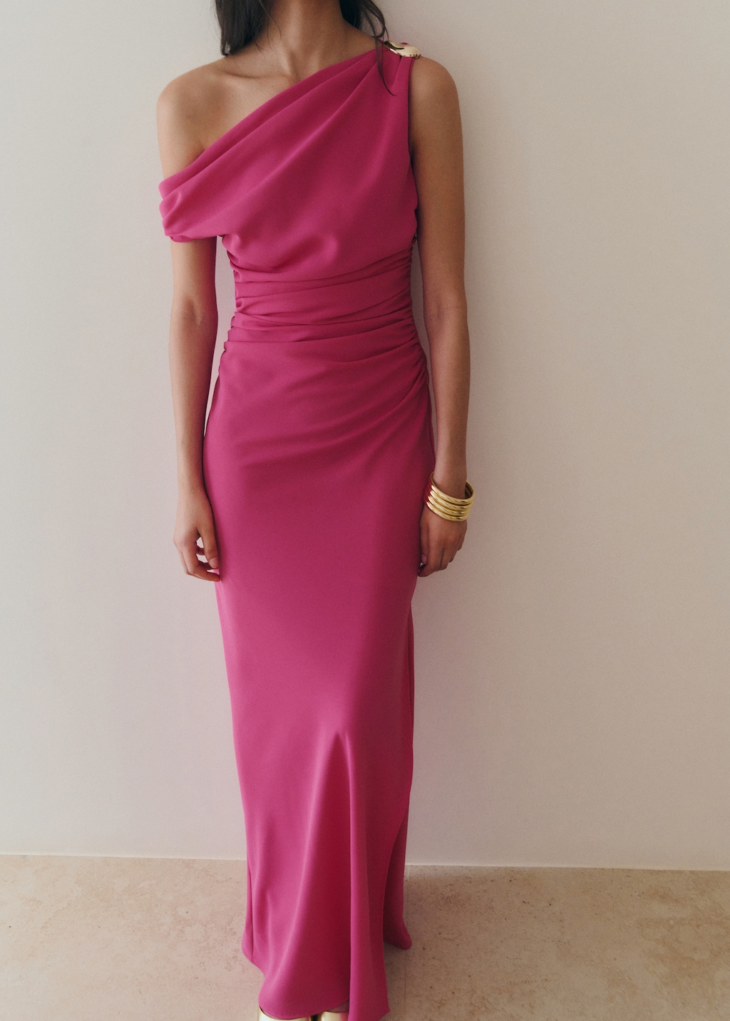 Draped dress with brooch - image 3