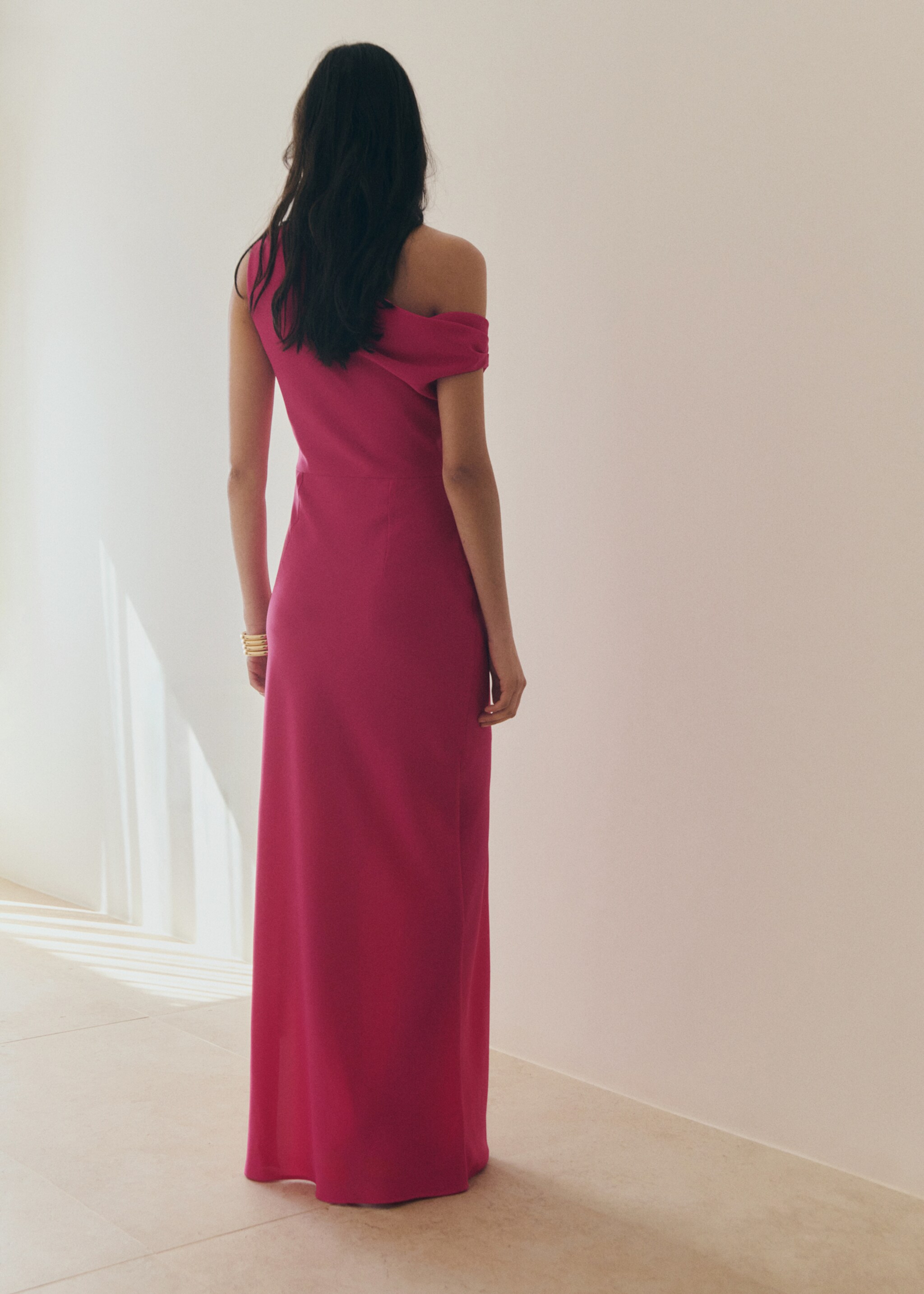 Asymmetric draped gown - Reverse of the article, Fuchsia. Ref: 27005849-00.