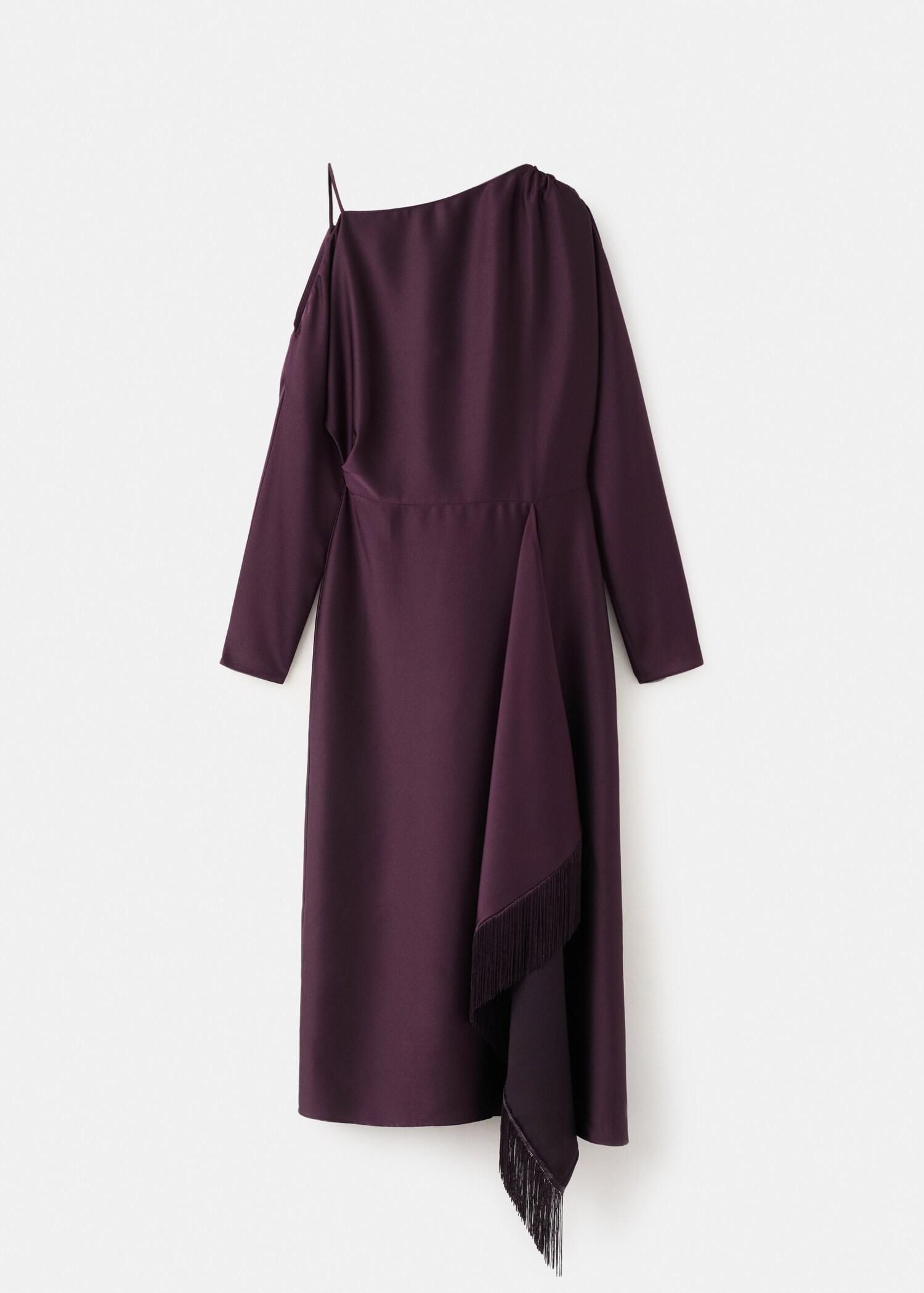 Asymmetrical satin dress with fringes - Article without model