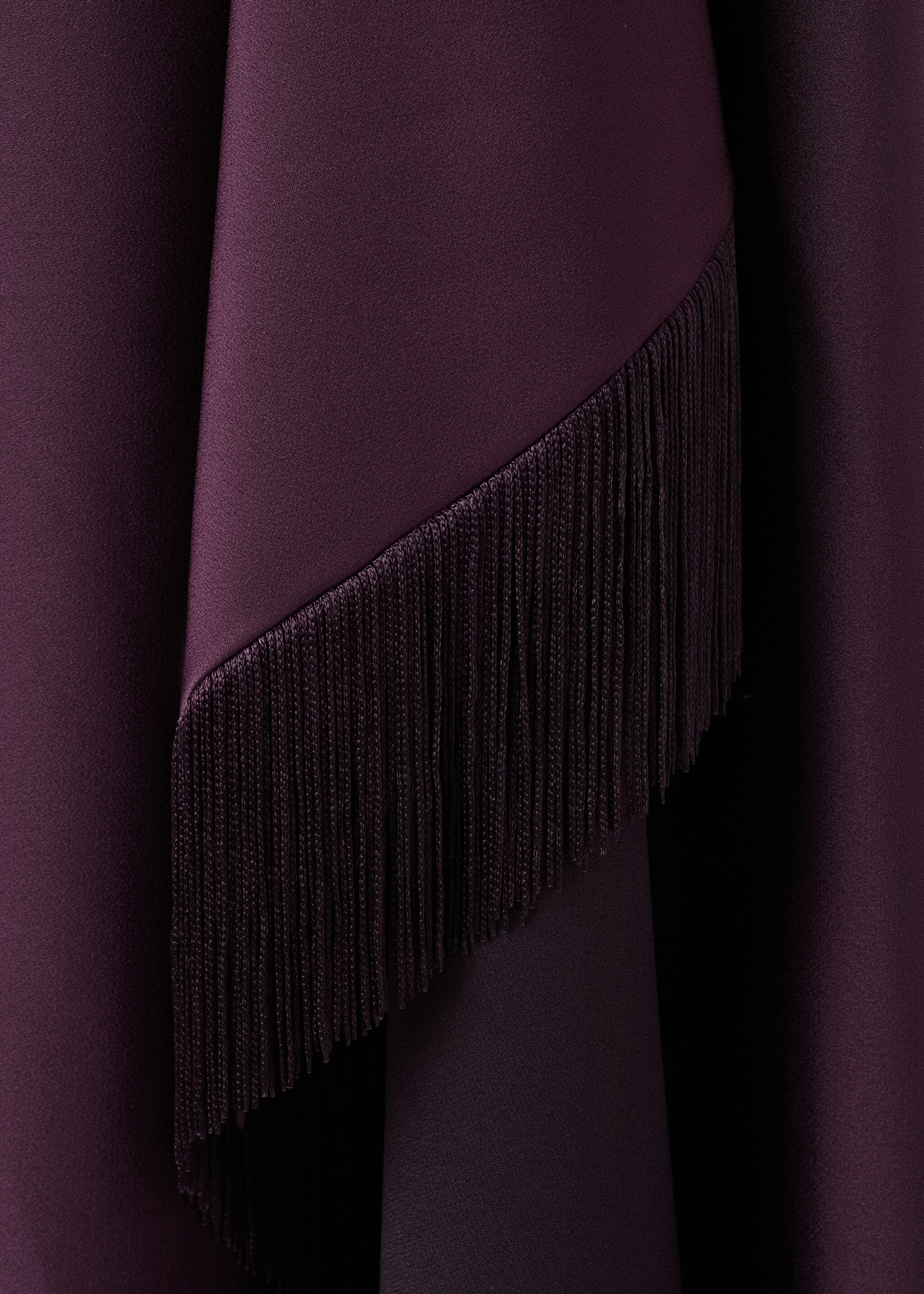 Asymmetrical satin dress with fringes - Details of the article 8, Purple. Ref: 27005850-00.