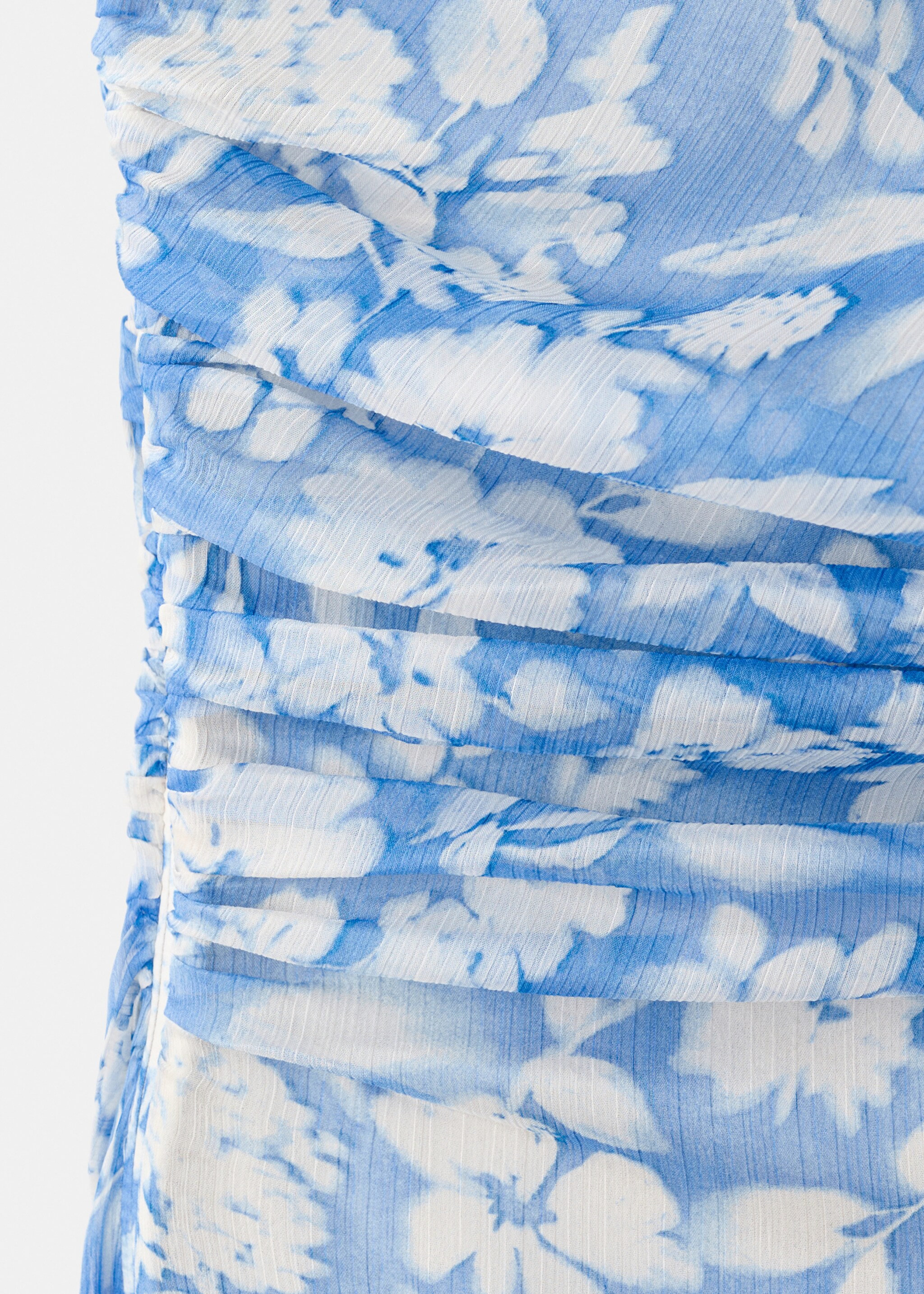 Floral dress with asymmetrical neckline - Details of the article 0, Blue. Ref: 27005852-00.