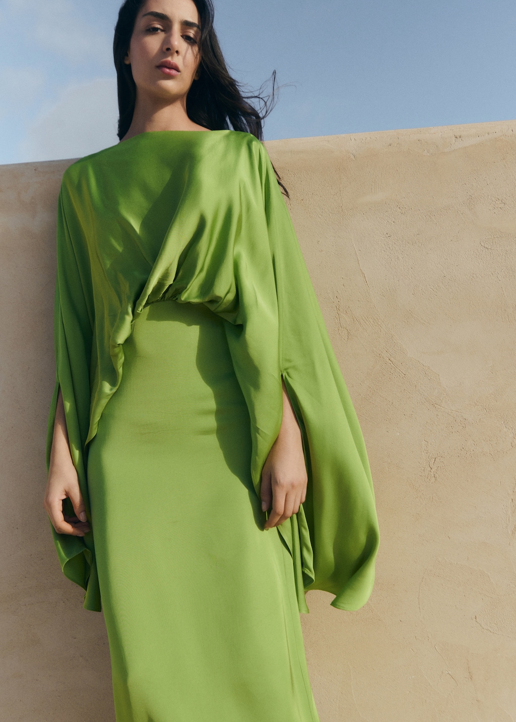 Puffed sleeves satin dress - image 4