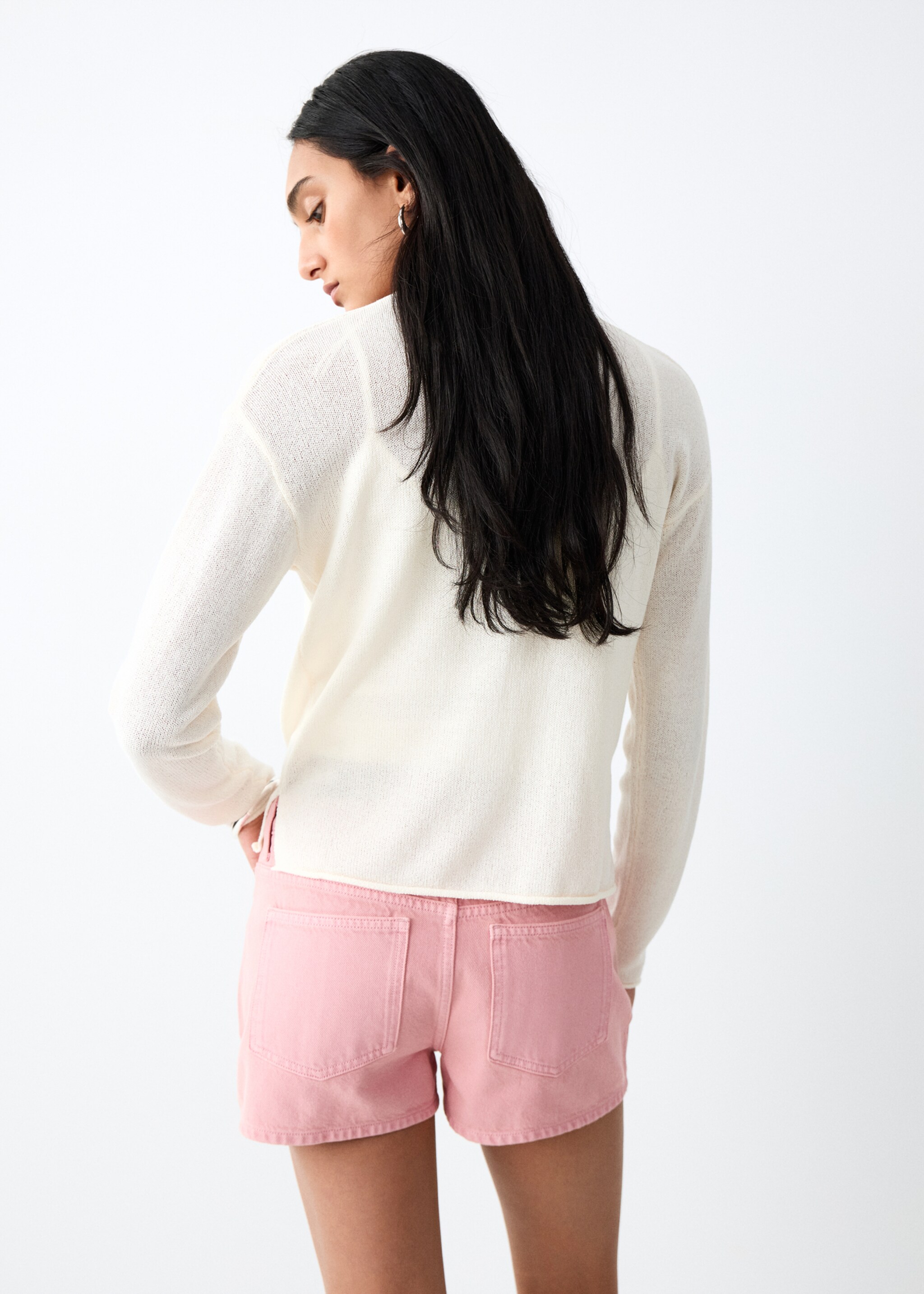 Studded denim shorts - Reverse of the article, Pink. Ref: 27005945-00.