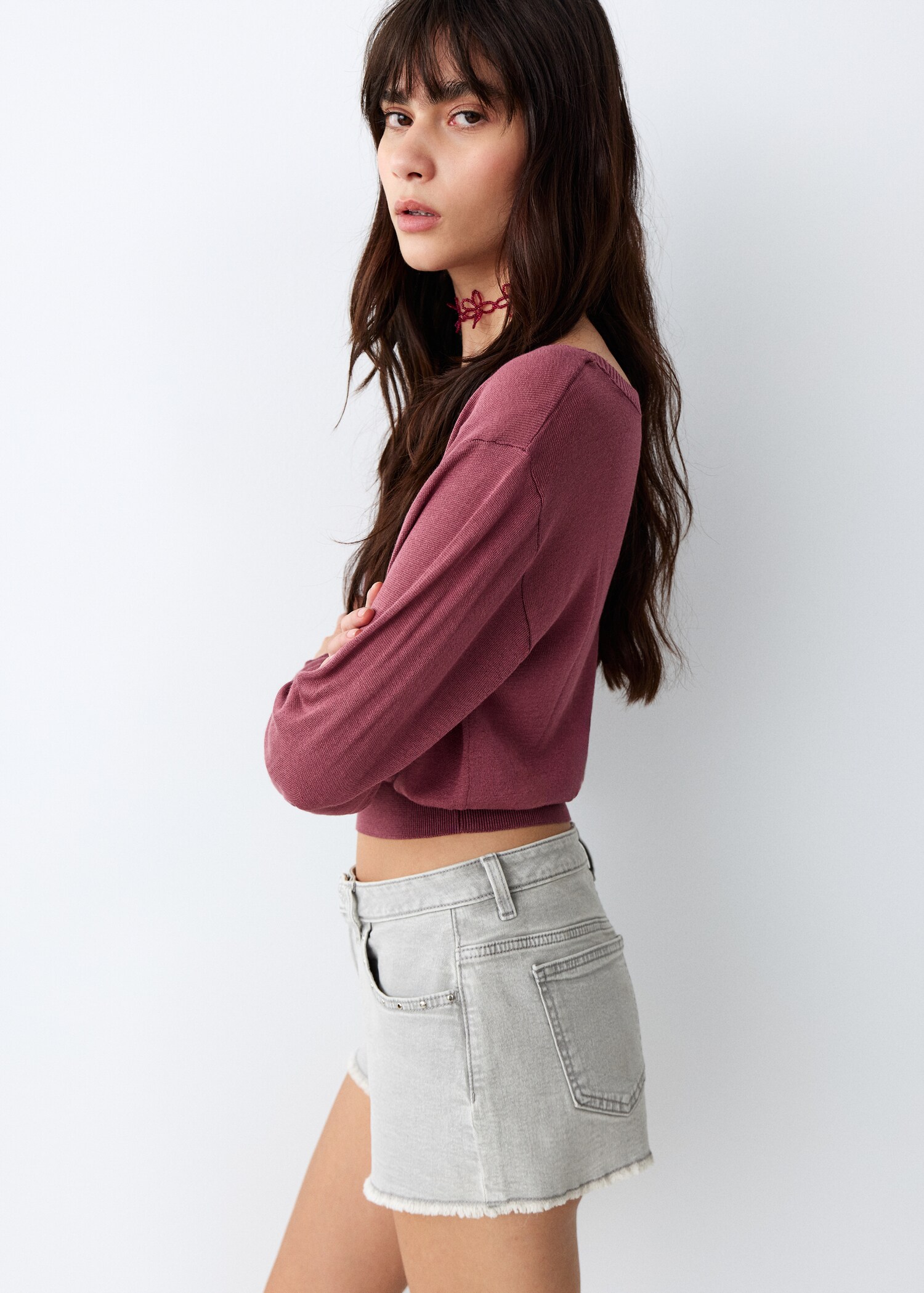 Straight shorts with frayed hem - Medium plane