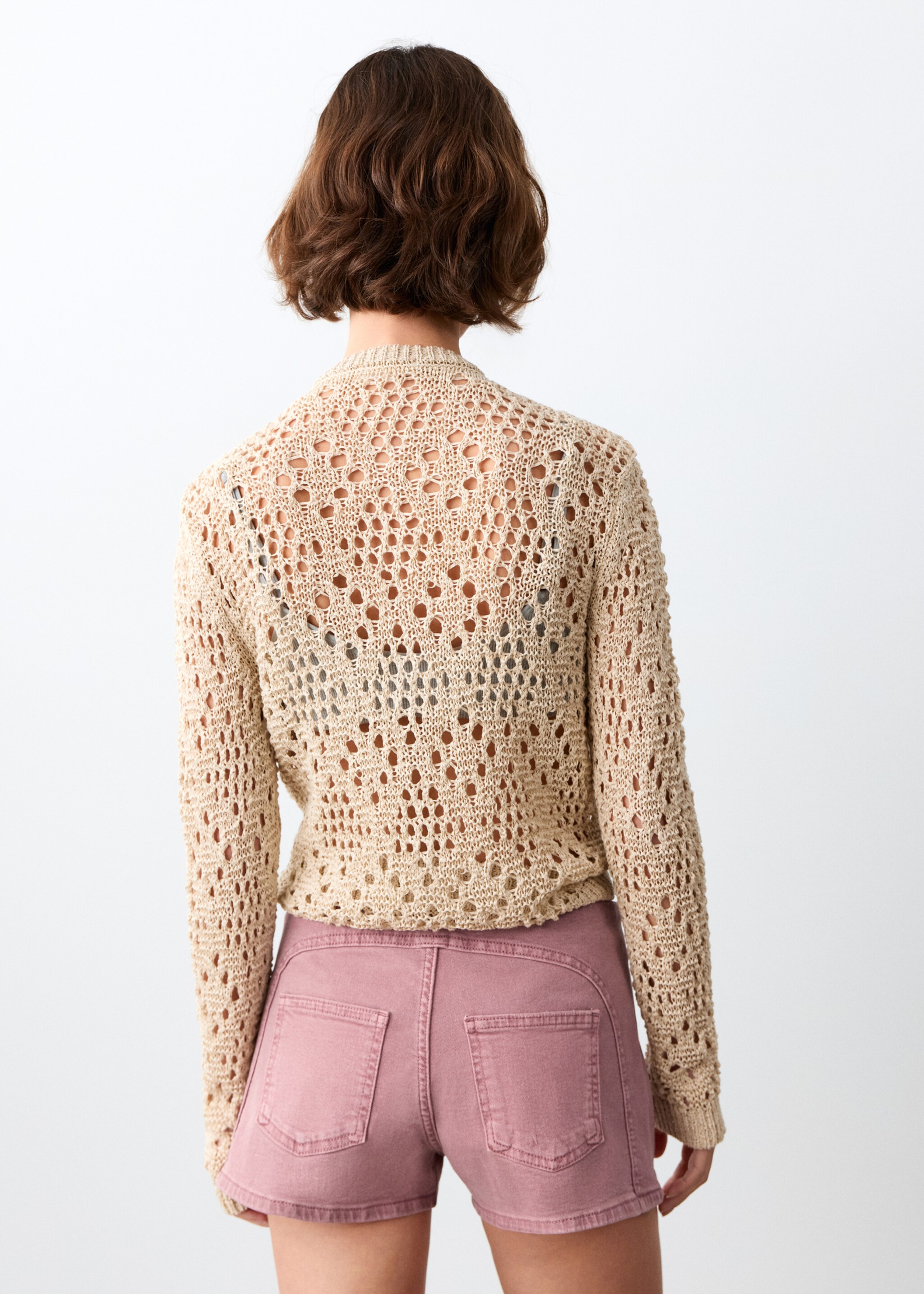 Denim shorts with stitching detail - الجهة الخلفية للمنتج, وردي. Ref: 27005962-00.