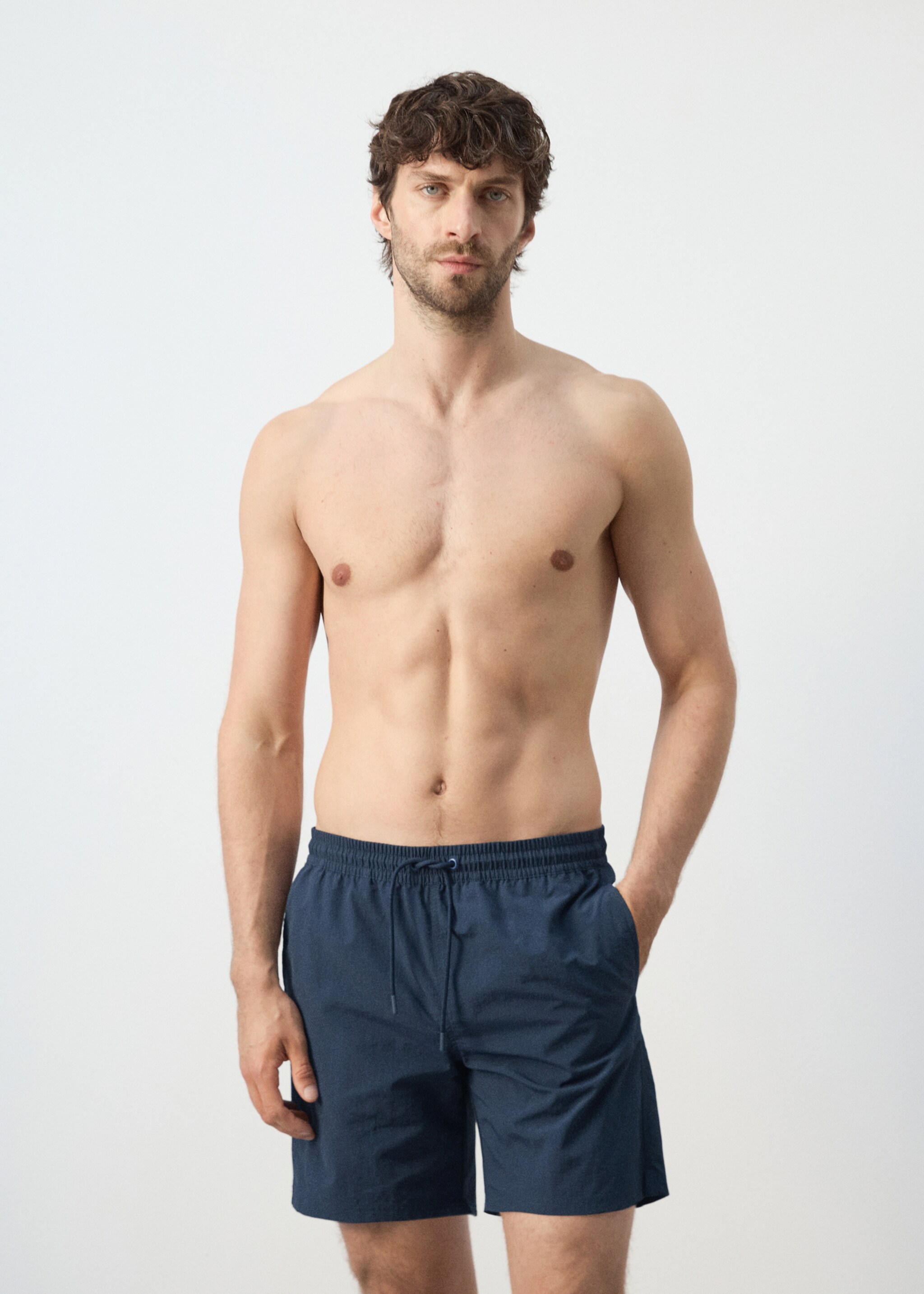 Basic drawstring swimsuit - Medium plane, Dark Navy. Ref: 27006007-00.