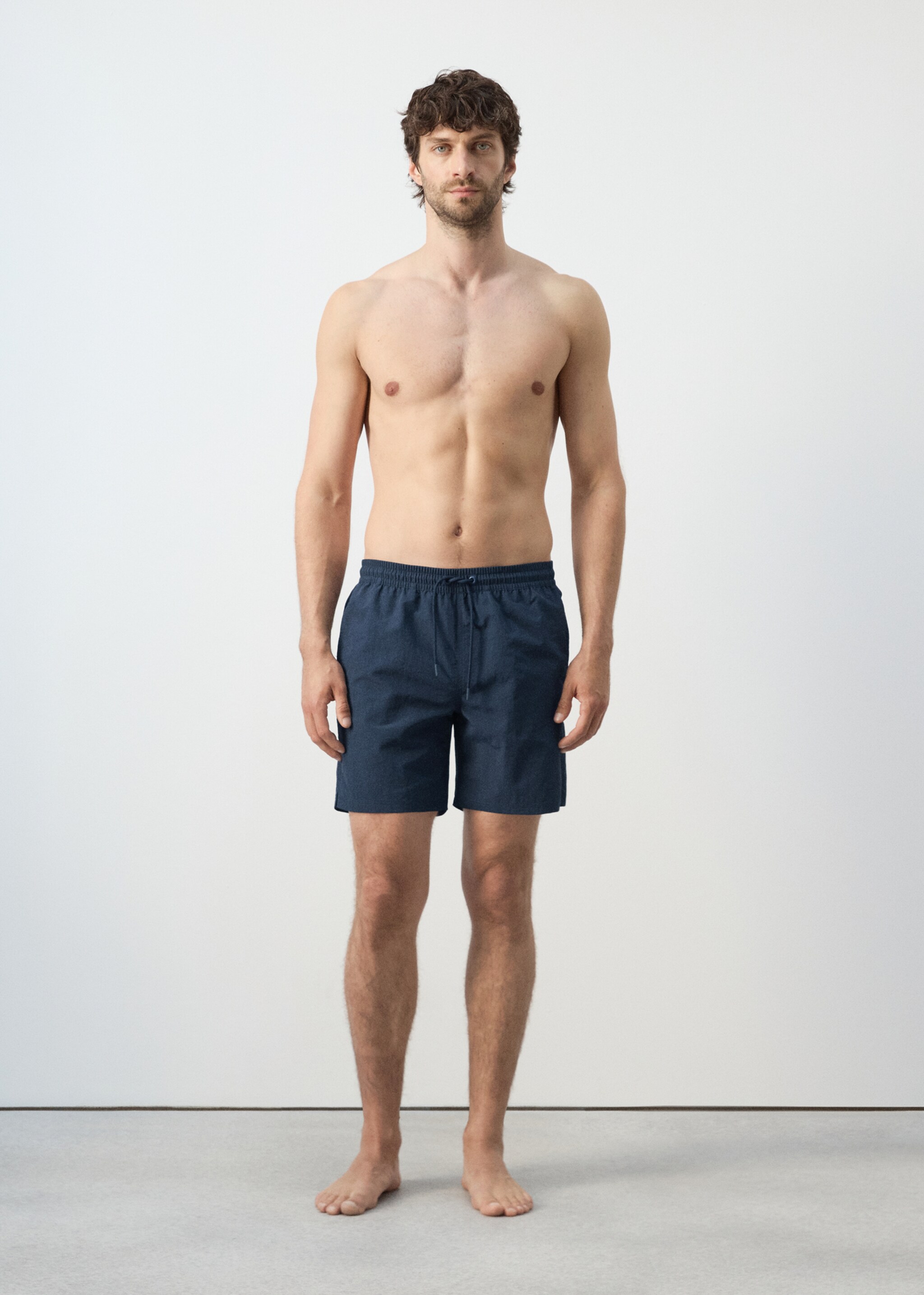 Basic drawstring swimsuit - Details of the article 4, Dark Navy. Ref: 27006007-00.