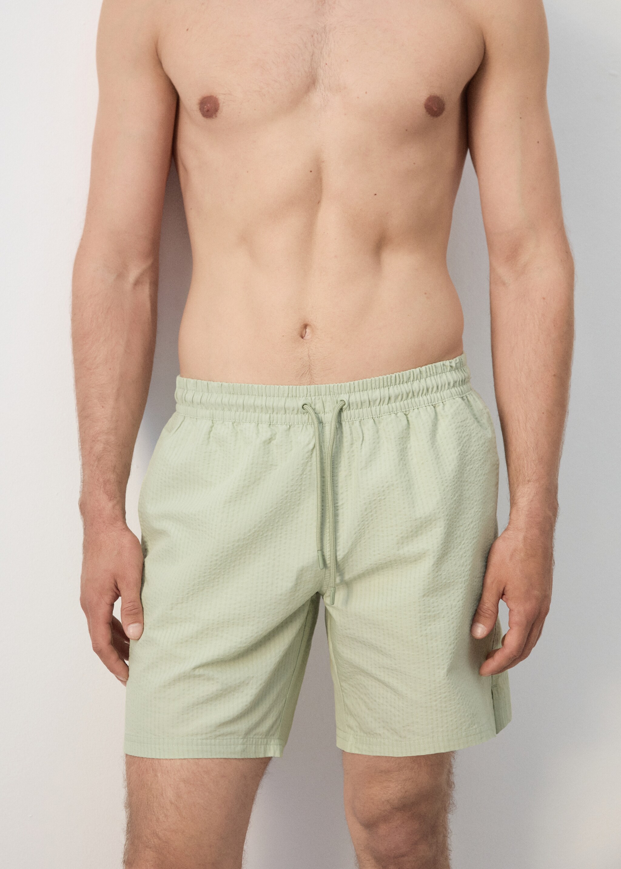 Seersucker swimming trunks - Details of the article 1, Pastel Green. Ref: 27006008-00.
