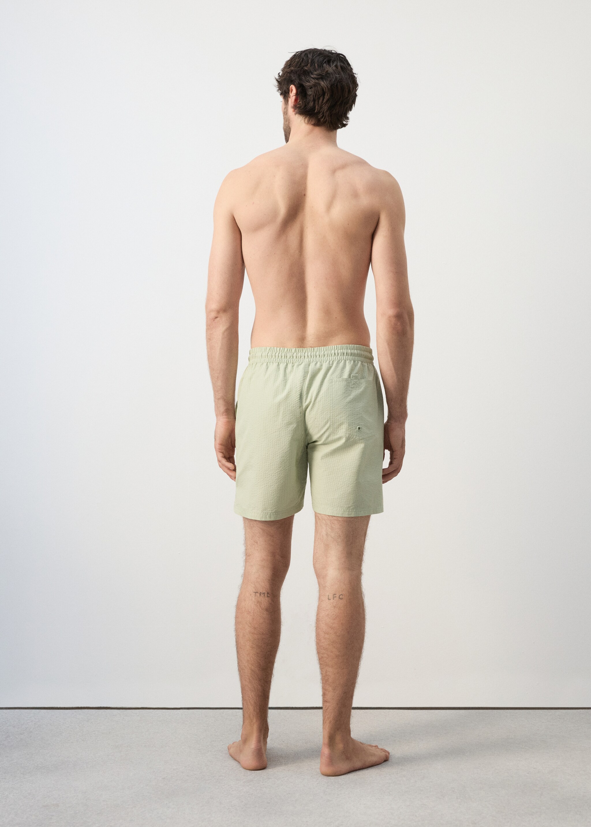 Seersucker swimming trunks - Reverse of the article, Pastel Green. Ref: 27006008-00.
