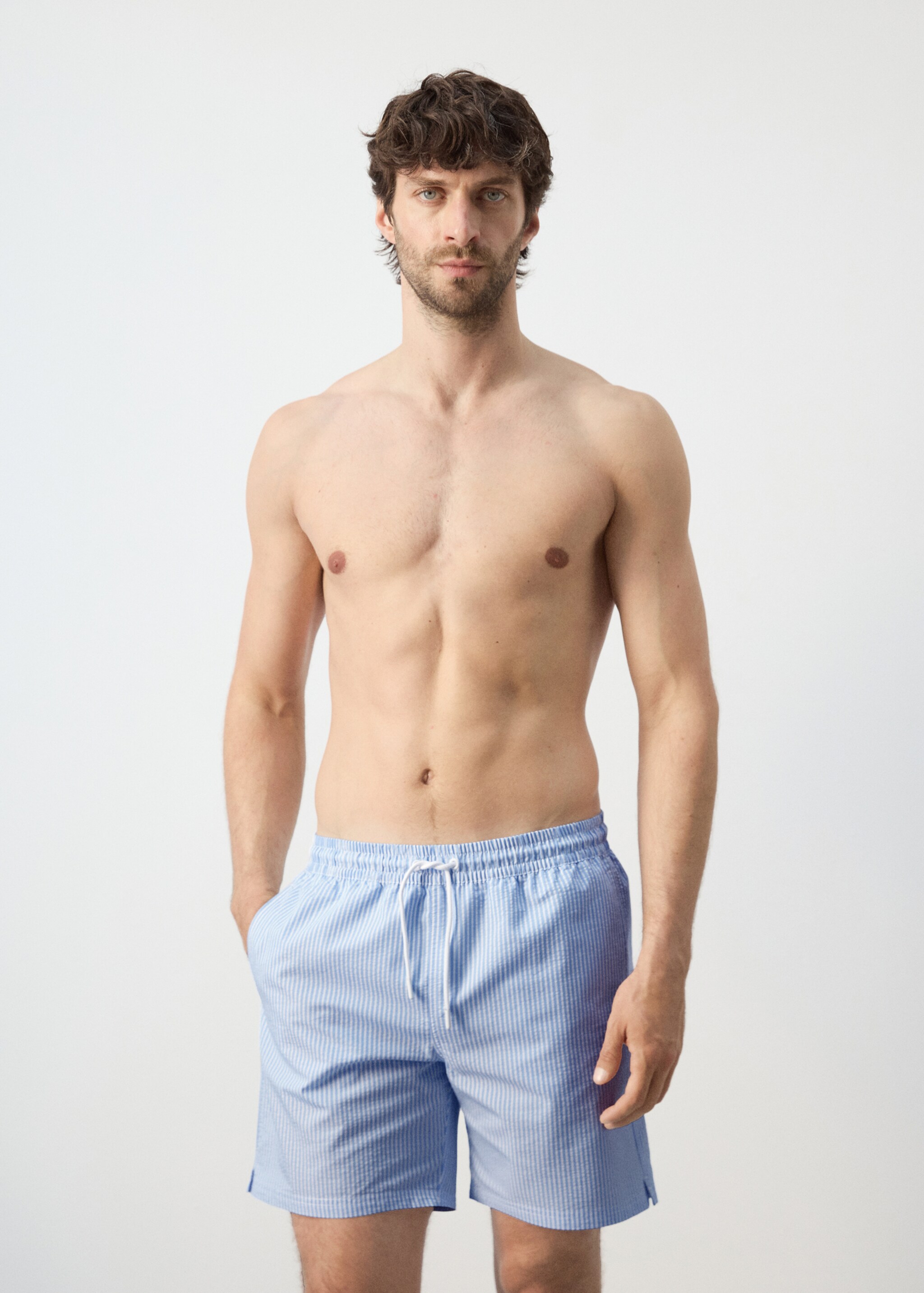 Seersucker swimming trunks - Medium plane, Sky Blue. Ref: 27006008-00.